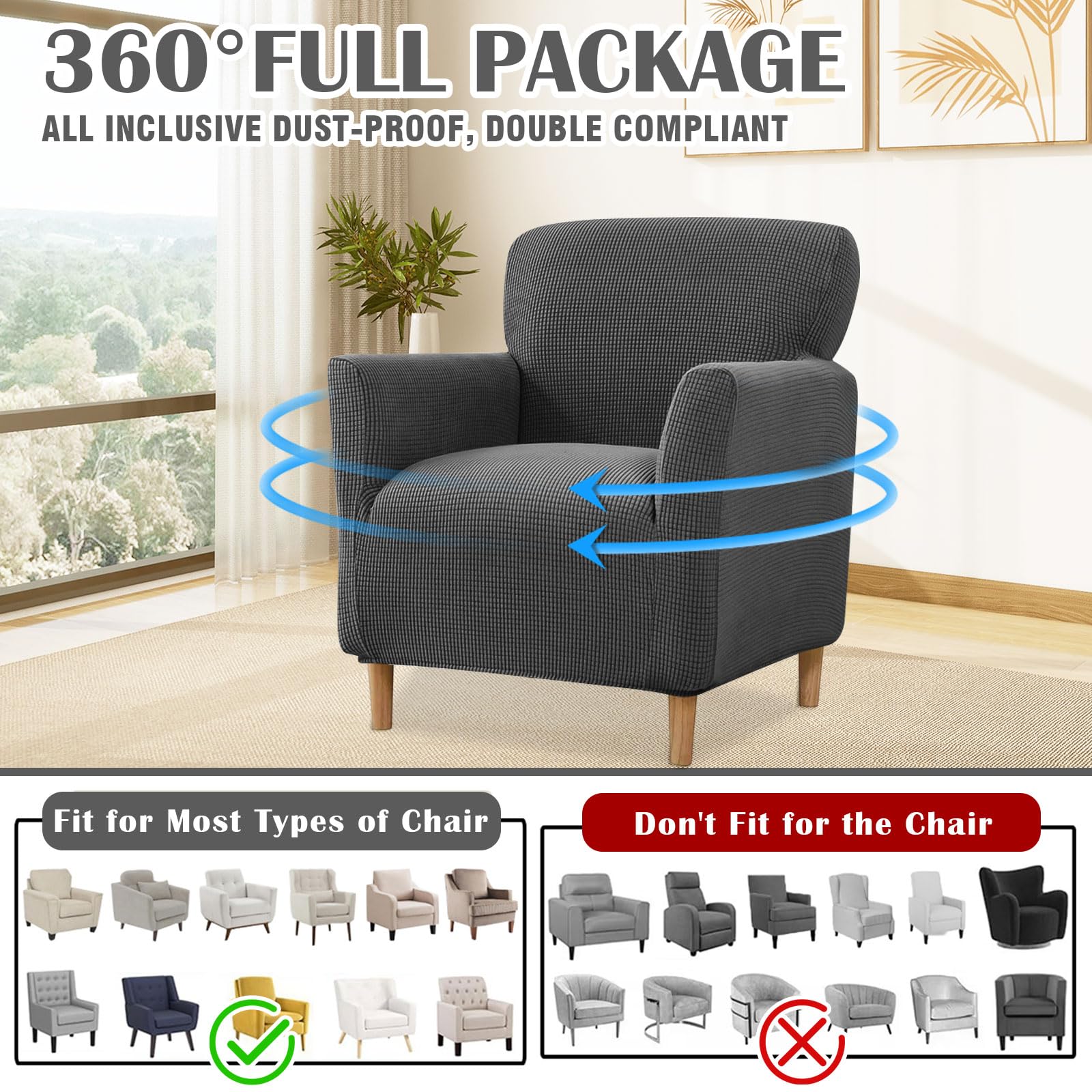 Funda elástica para sillón con reposabrazos, funda elástica de jacquard para sillón, funda suave para sillones y sillas tapizadas, ajuste universal, para proteger contra manchas, pelos y desgaste