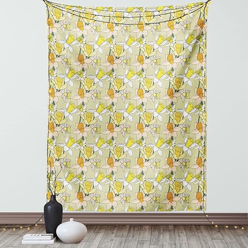 Miniatura 1 de Lunarable Floral Tapestry, Funky Illustration of Daffodils with Pastel Colors Retro Inspired Art Boho, Wall Hanging for Bedroom Living Room Dorm