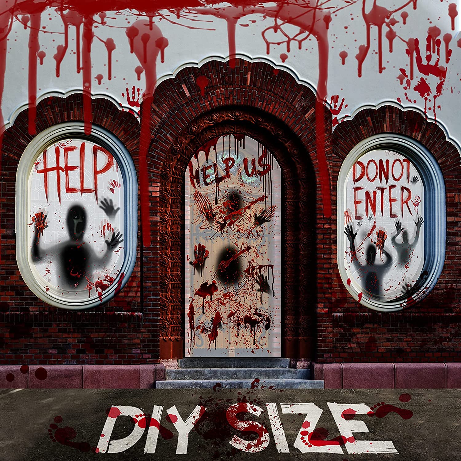 Halloween Fensterdekoration - Blutige Handabdrücke & Spritzer Aufkleber Set Wiederverwendbar