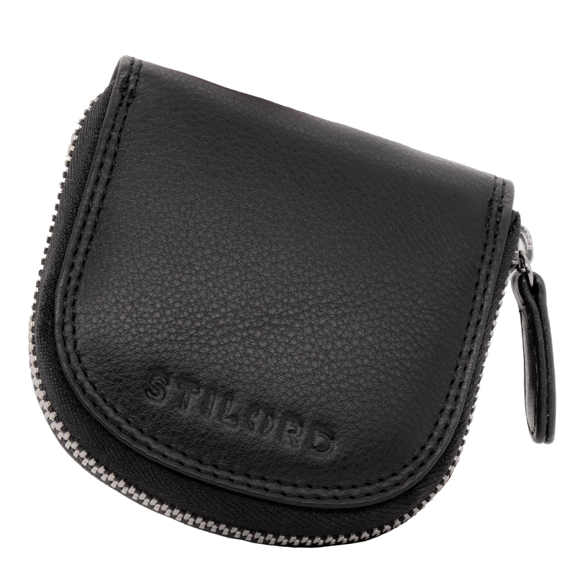 STILORD "Cash" Wiedeńskie pudełko Skóra Vintage Moneta Portfel Moneta Etui z zamkiem błyskawicznym Slim Mini Portfel Mały Portfel Trzęsący się Portfel Oryginalna skóra Kolor:czarny