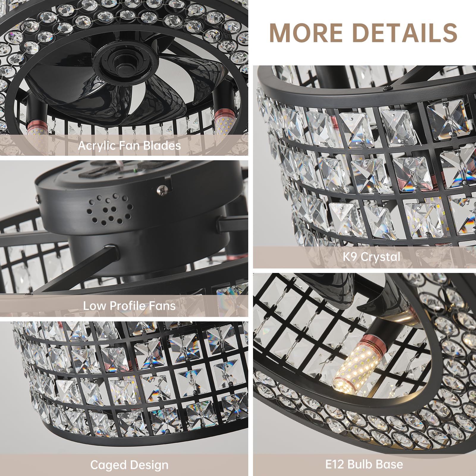 Oiotwo 18-Inch Crystal Fan Light, Lantern-Shaped Industrial