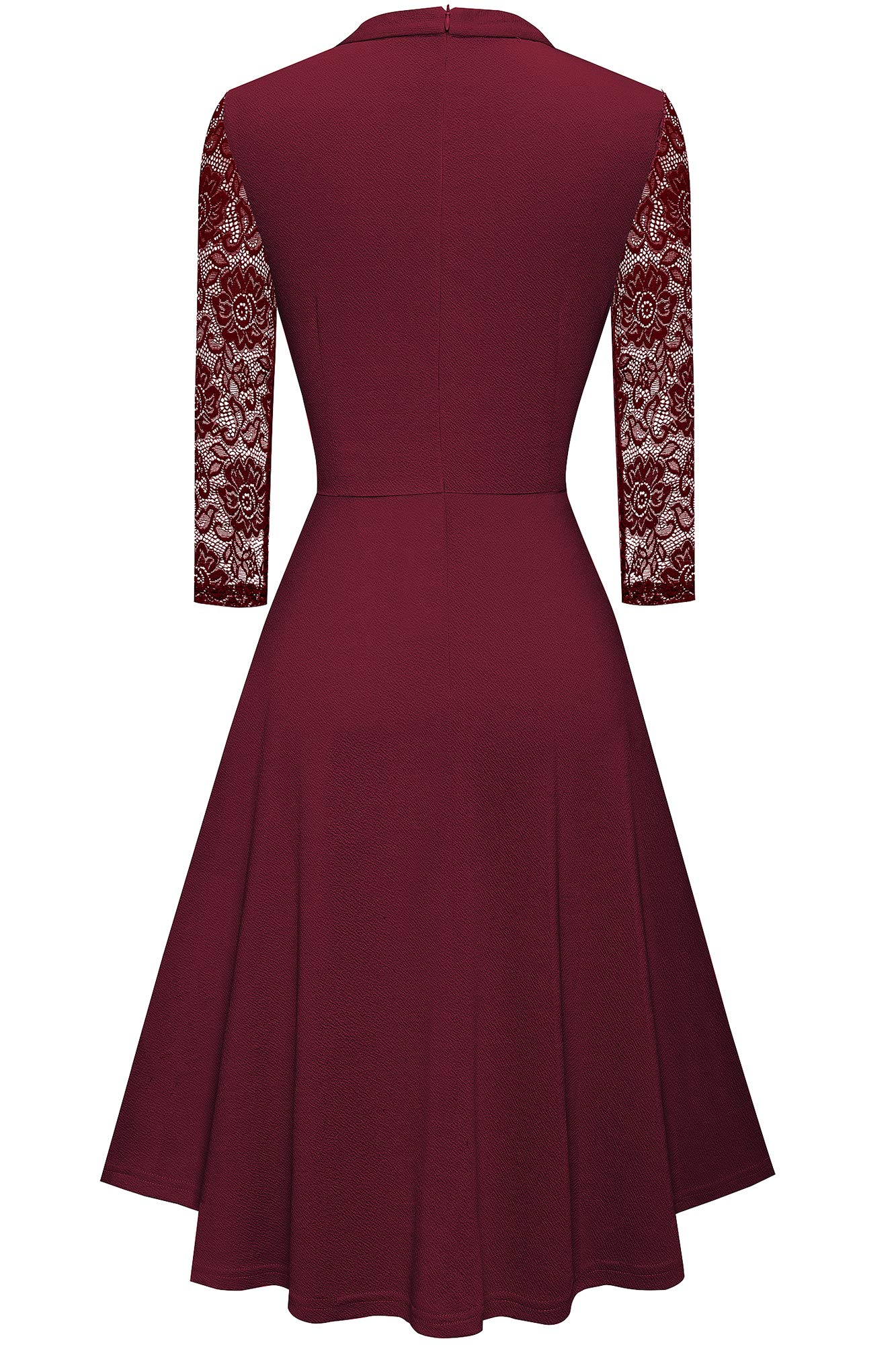 HOMEYEE Vestido de cóctel Plisado con Manga de Encaje Ahuecado para Mujer A234
