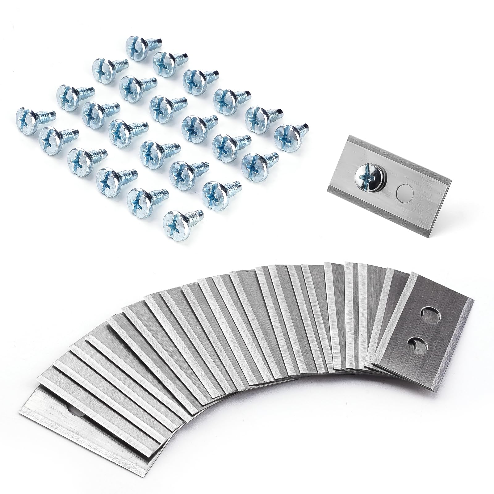 YIBEICO 24 Pcs Stainless Steel Mower Blades,Double Hole Silver with 24 Screws, Durable Replacement Blades for Luba AWD 5000,Luba AWD 3000,Luba AWD 1000