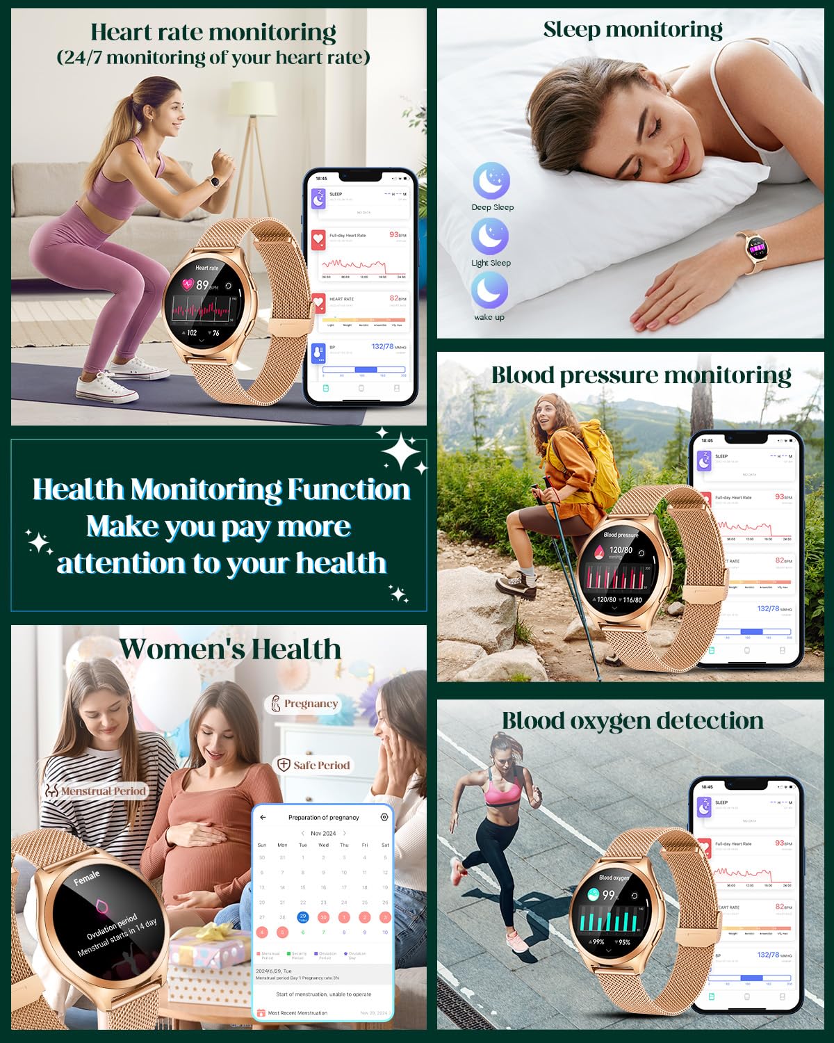 Smartwatch Donna con Effettua Orologio Chiamate: 1.27" Smart watch con Bluetooth 5.2 Contapassi Sonno 100+ Modalità Sportivo Fitness Tracker IP68 Impermeabile Contapassi Polso Compatibile Android iOS