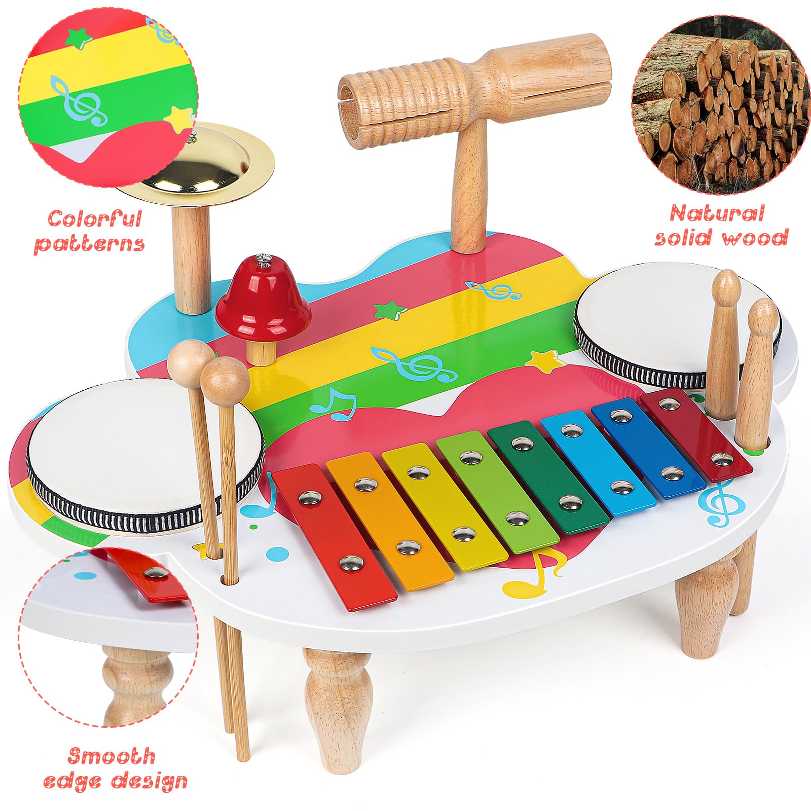 AKLOT Hand Held Drum Percussion Musical Educational Instrument for Adults Party Kids Dance & Song Accompaniment (Kid Drum Set, 14 *11 inch)