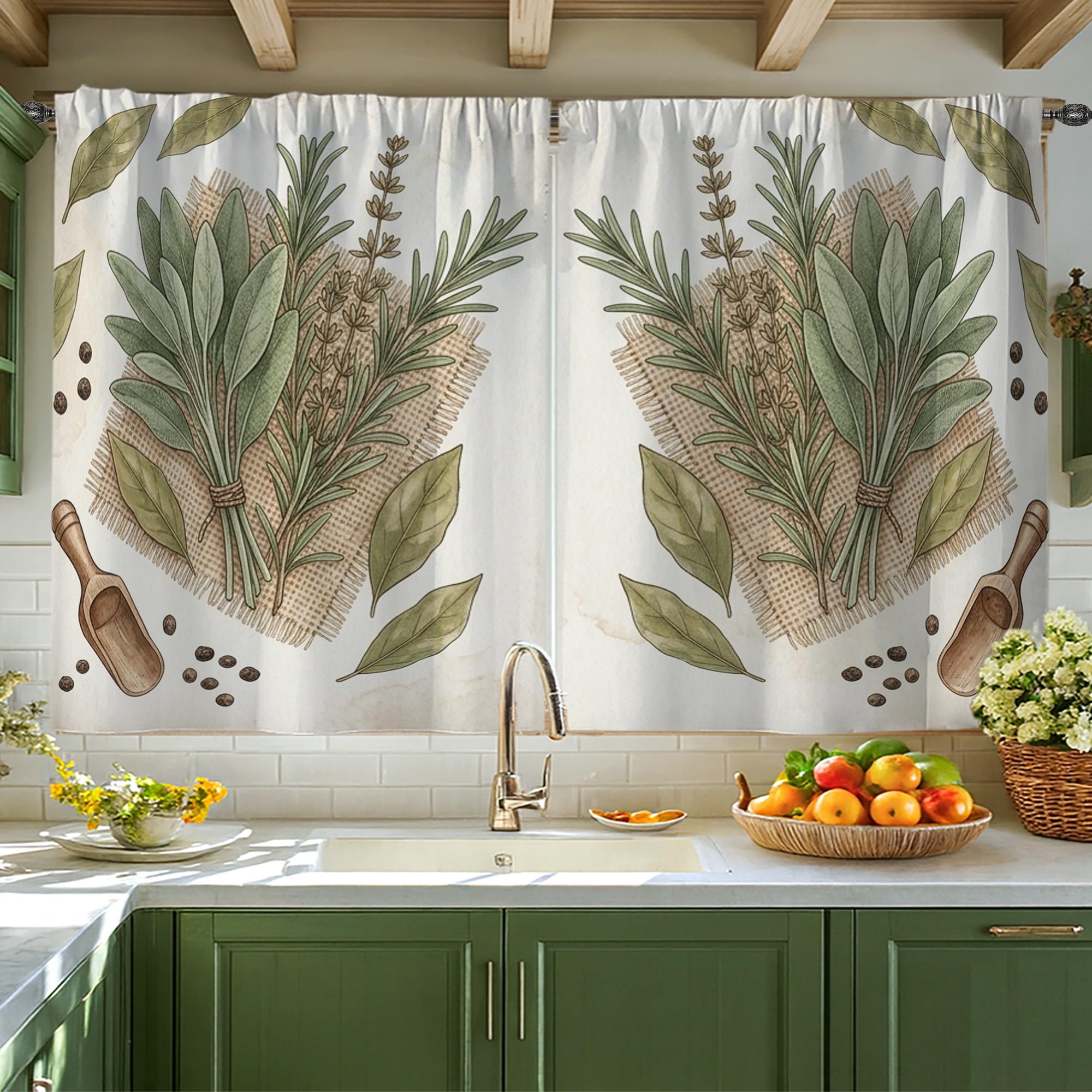 Rideaux de cuisine de qualité supérieure au design botanique d'herbes naturelles