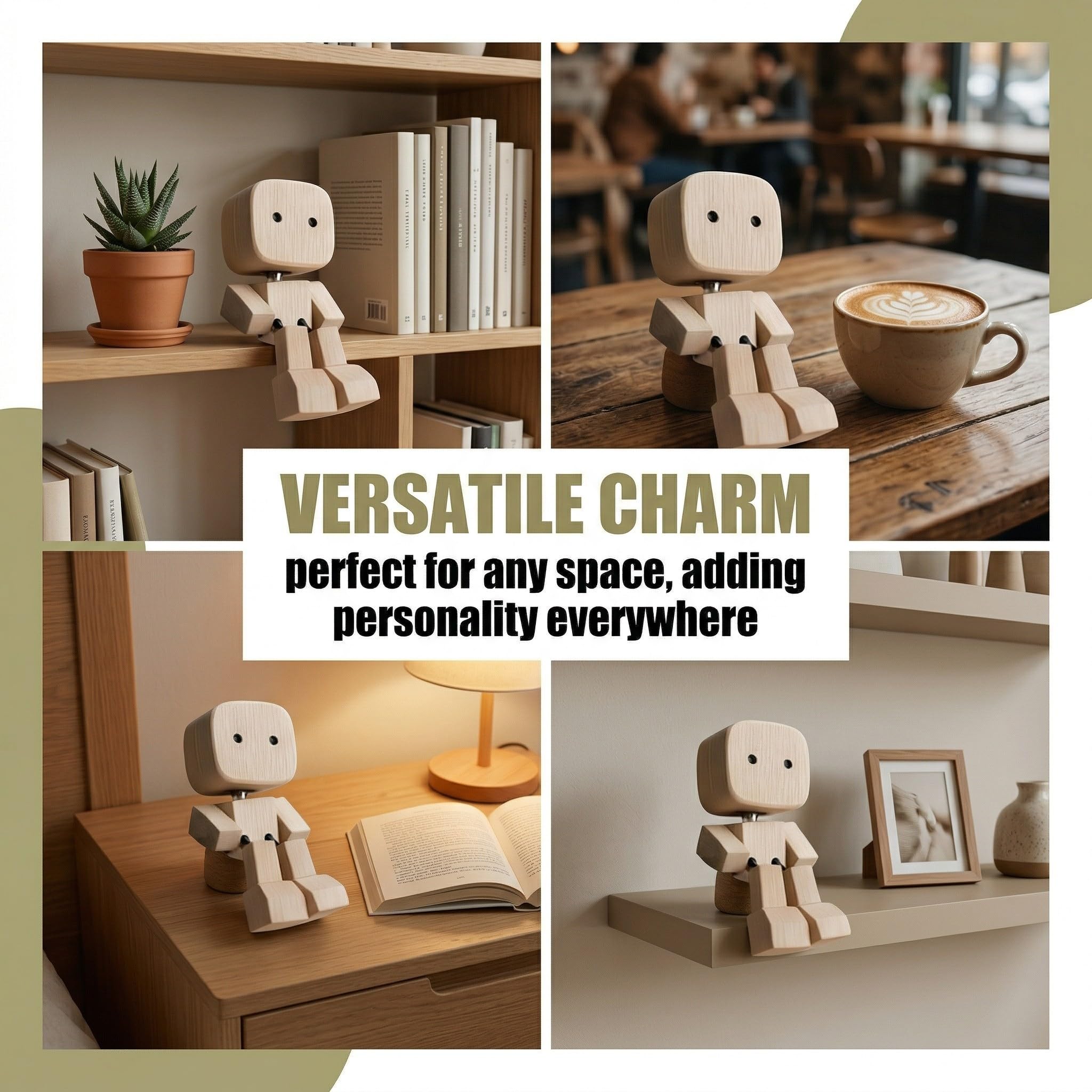 Mini-Holzmarionette mit Wackelbein, Lustiges Auto-Accessoire und Entspannungs-Spielzeug für Schreibtisch und Armaturenbrett, 2.5cm