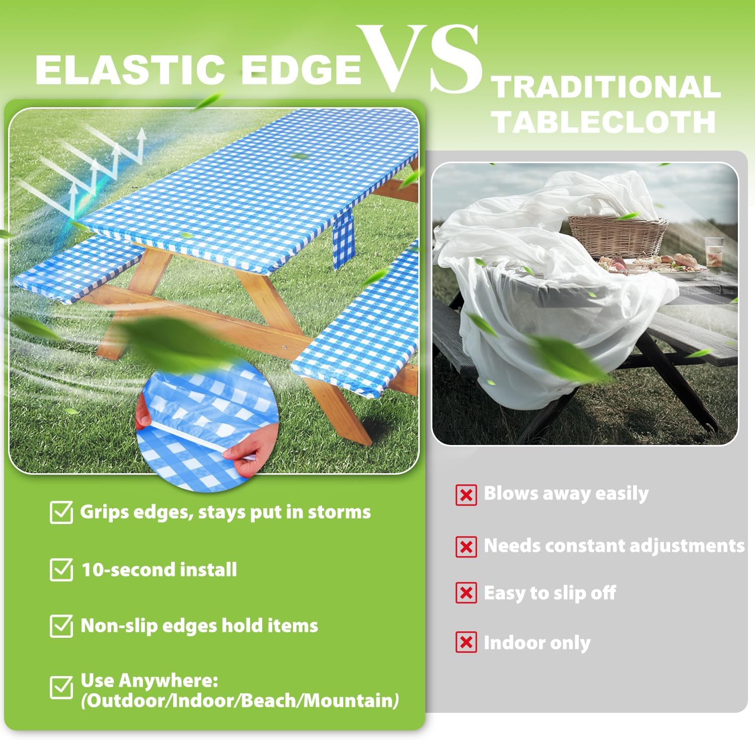 Fitted Picnic Table Cover with Bench Covers Vinyl Waterproof Elastic Edges Fitted Rectangle Tables Patio Tablecloth Camping Gear and Essentials Rv Accessories Road Trip Supplies Car Travel Must Haves image 5