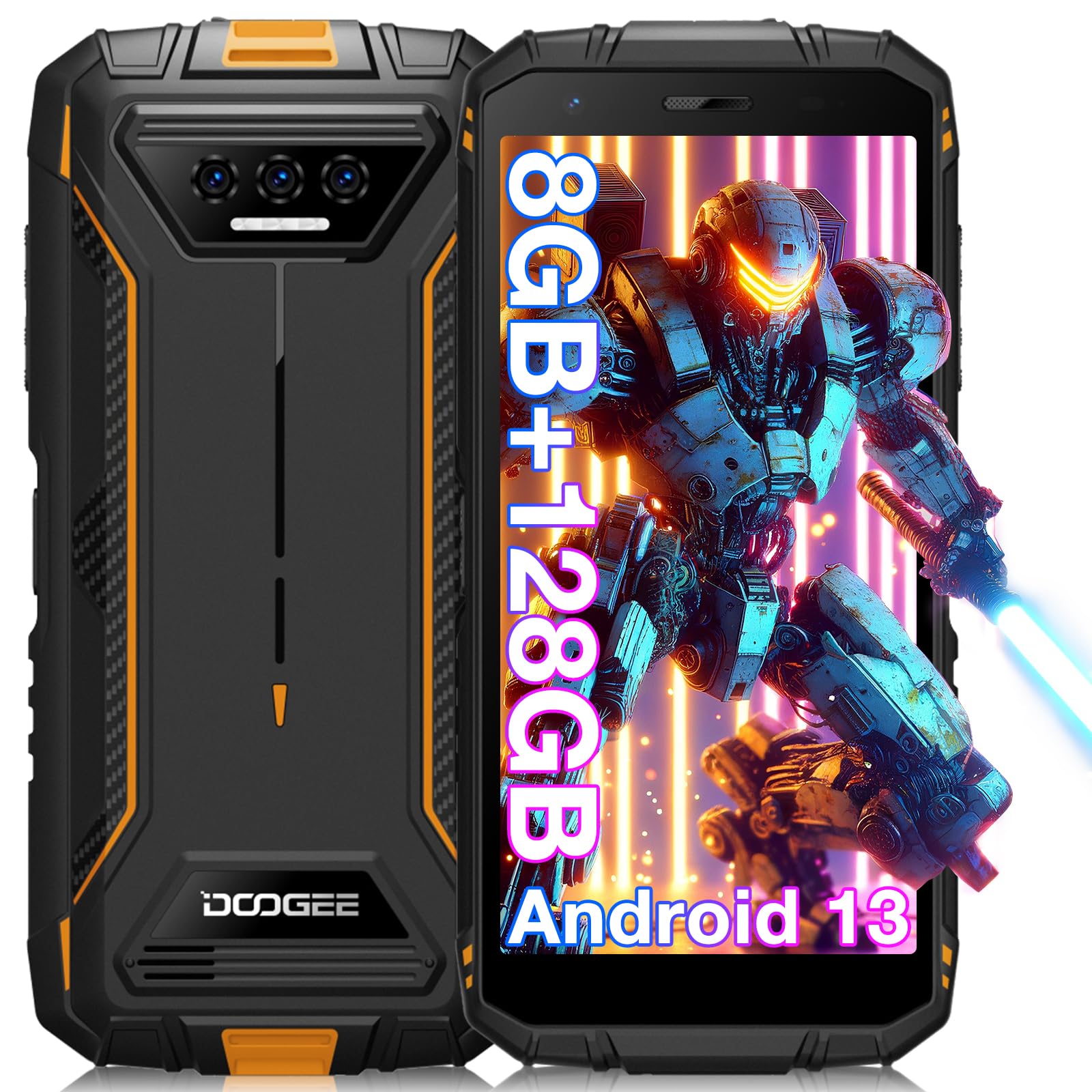 DOOGEE S41 Plus Rugged Smartphone 2024, 8GB RAM+128GB ROM/TF 1TB, 6300mAh, 5.5" HD+ Display, Android 13, IP68 Waterproof, Unlocked, Dual SIM 4G, NFC, OTG, GPS - Orange