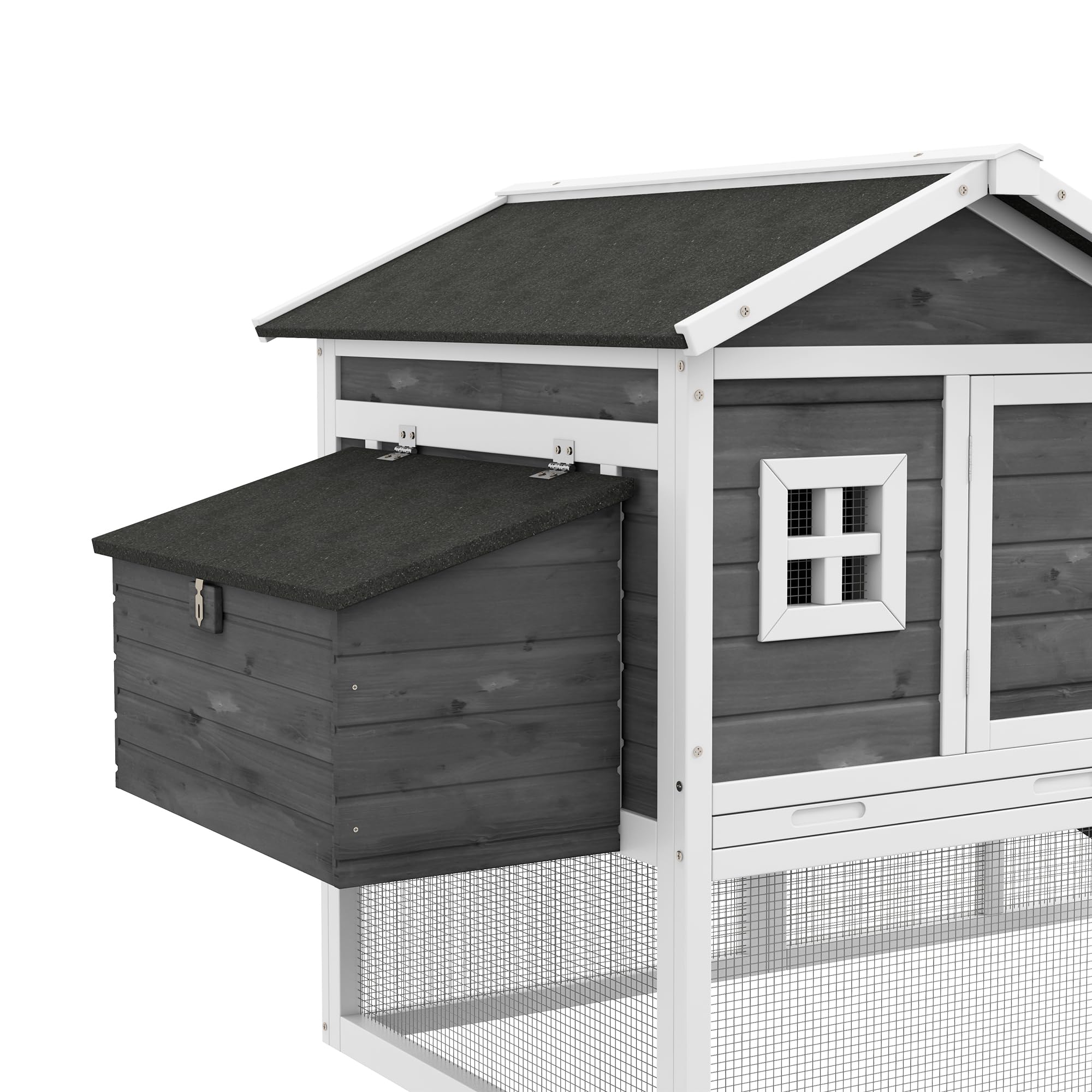 PawHut Gabbia per Galline Ovaiole o Anatre, Pollaio Prefabbricato in Legno di Abete con Tetto Impermeabile, 178x95x100 cm, Grigio