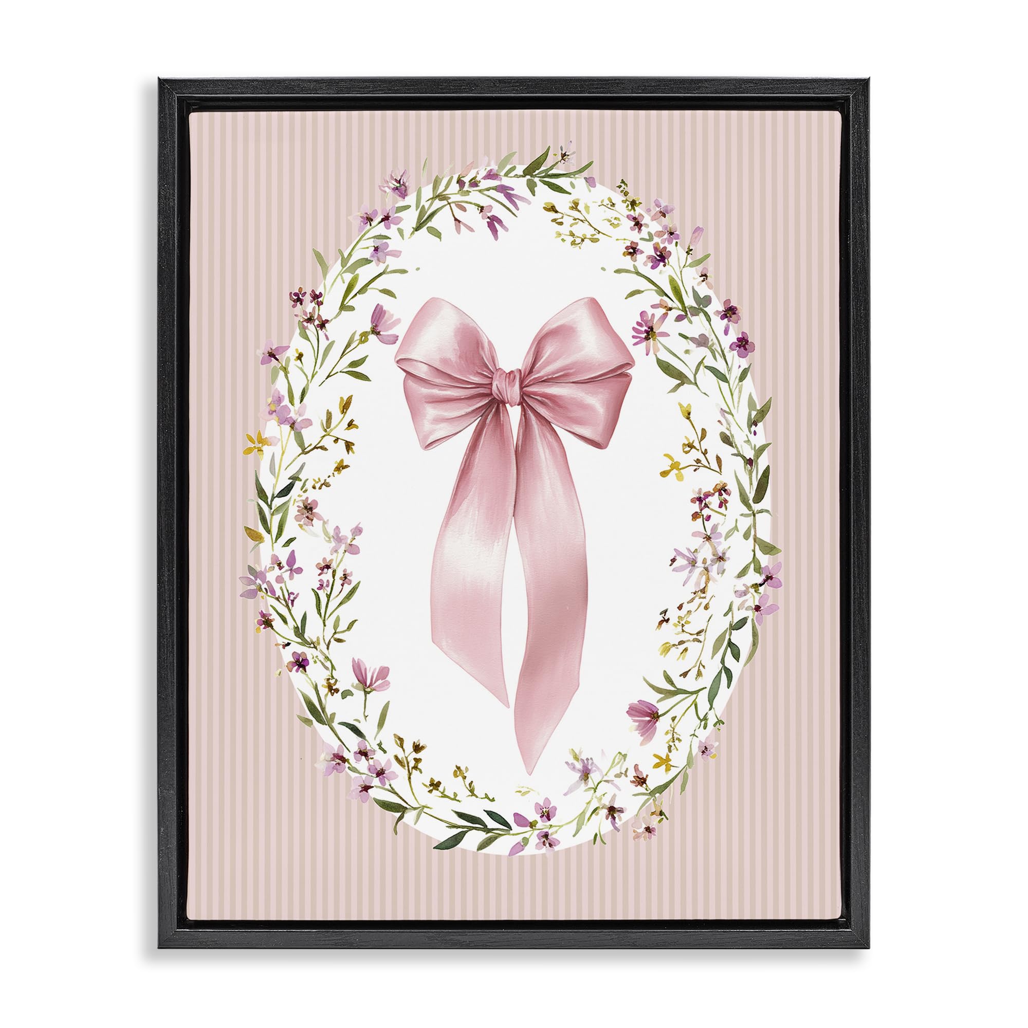 Stupell Industries 'Ribbon with Oval Florals', Floating Frame Canvas Art, Black, 25 x 31 Inches, Easy to Hang and Sturdy, Made in USA, by Christine Simpson Art
