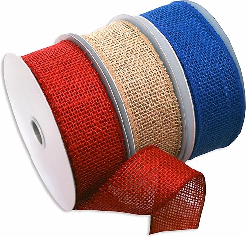 Morex Ribbon 1252.40P3-914 - Cinta de arpillera de 1.5 pulgadas x 30 yardas, cinta patriótica para envolver regalos, rojoblancoazul (paquete de 3),