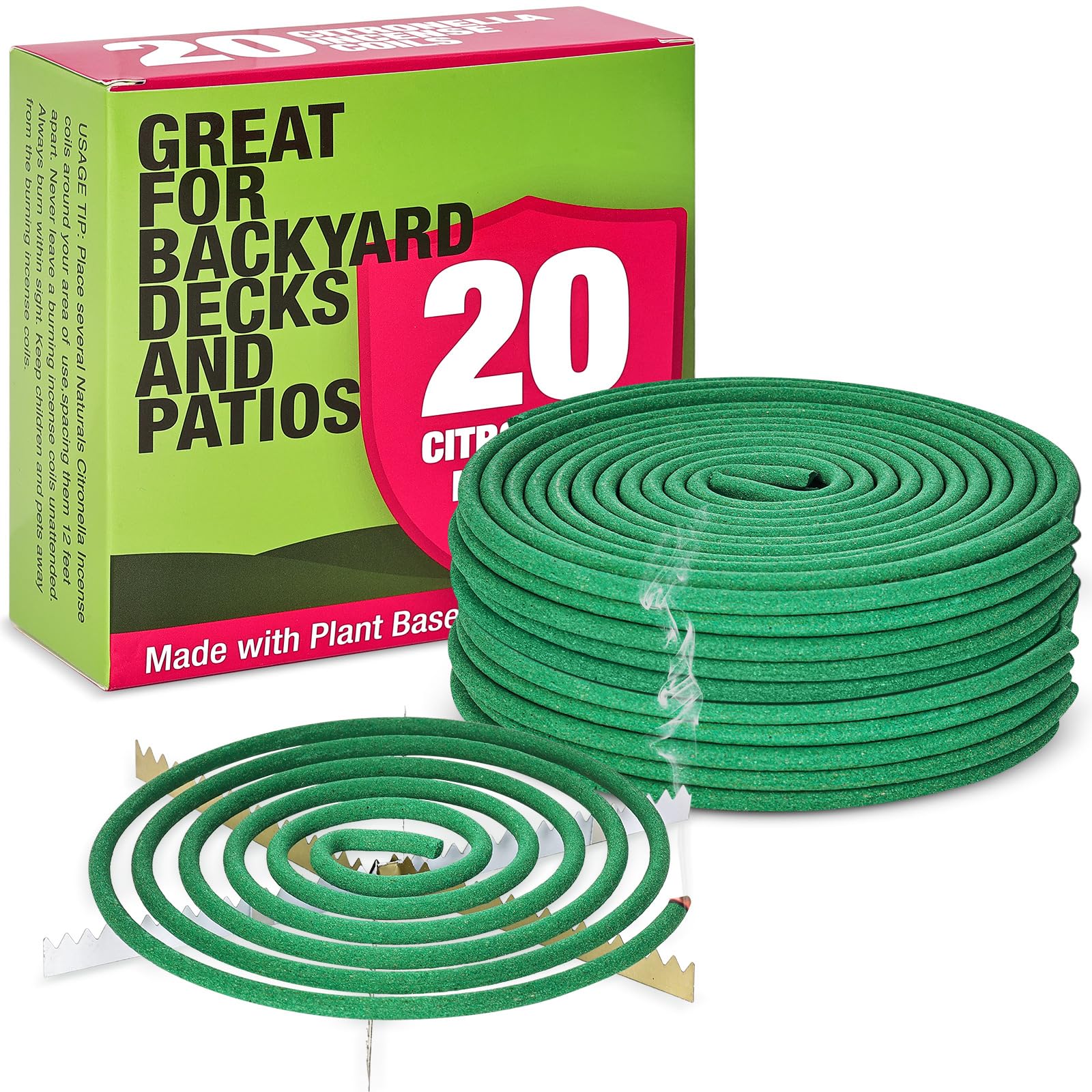 Citronella Incense Coil - Each Coil Could Last for 8 Hours- Suitable for Outdoor Camping, Patio, Hiking,etc (2 Pack Contains 20 coils & 2 Coils Stands)