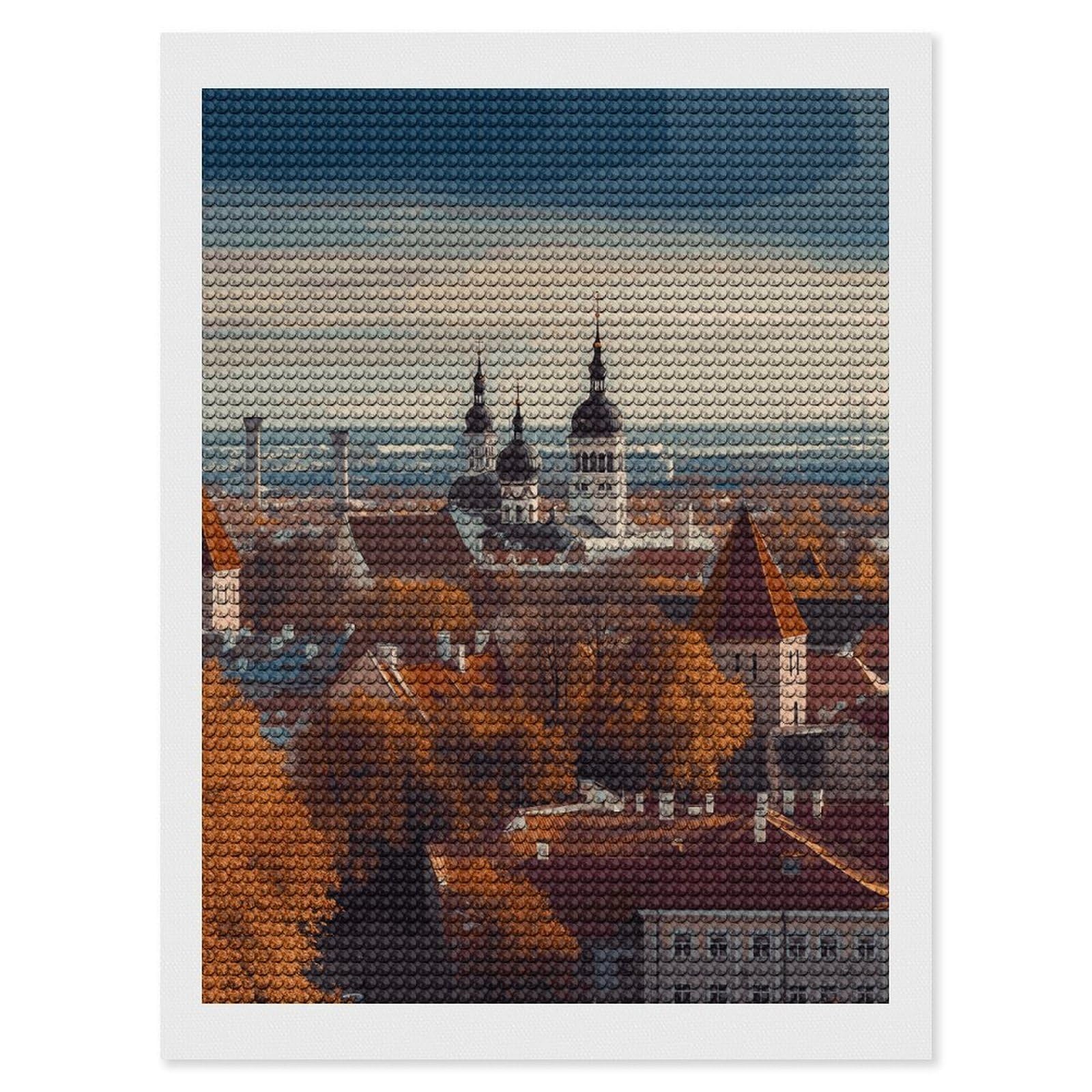 FekiLoot Tallinn Estonia Cityscape Diamond Art Kits for Adults, 5D Aurora Diamond Painting Kits for Beginners DIY Full Drill Dots Gem Art Paint Crafts for Home Wall Decor 12"x16"