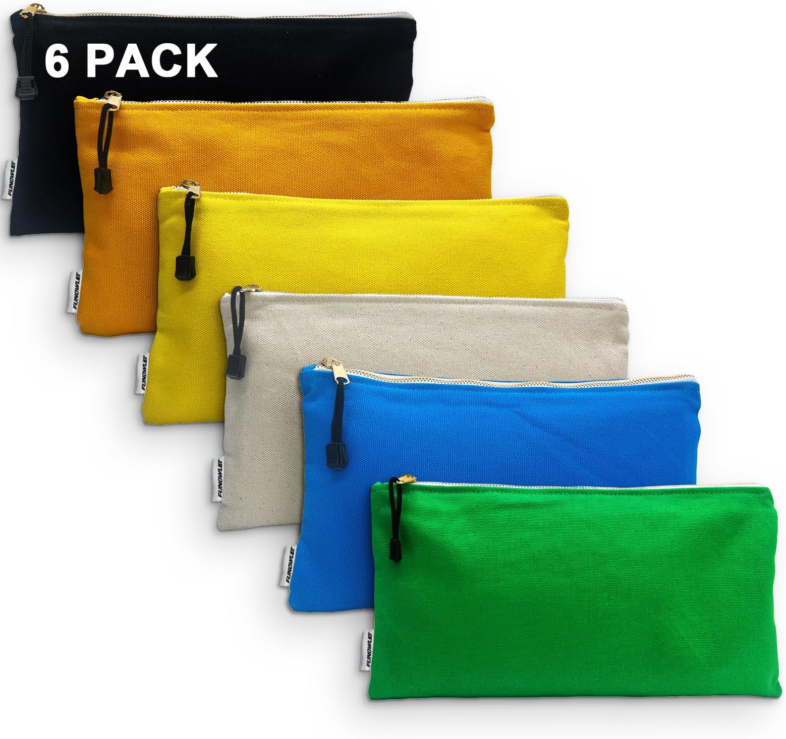 Canvas Tool Bag Zipper Pouch, 6 Pack 12.5 x 7-Inch | Heavy Duty, 16 oz.,Tools Utility Pouches, Multipurpose, Storage Organizer Tote Bags with Metal Zippers