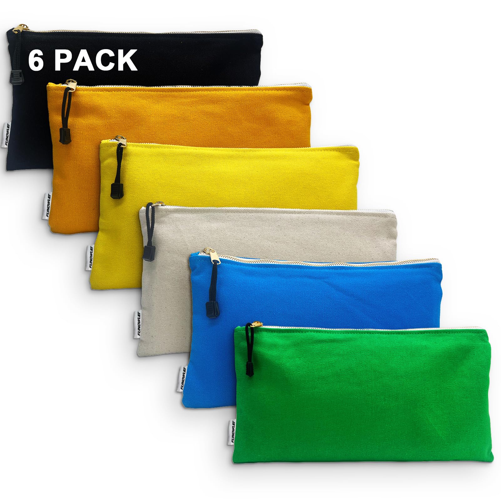 Bolsa de herramientas de lona con cremallera, paquete de 6 bolsas de herramientas resistentes, organizador de almacenamiento multiusos con cremalleras de metal confiables, 12.5 x 7 pulgadas,