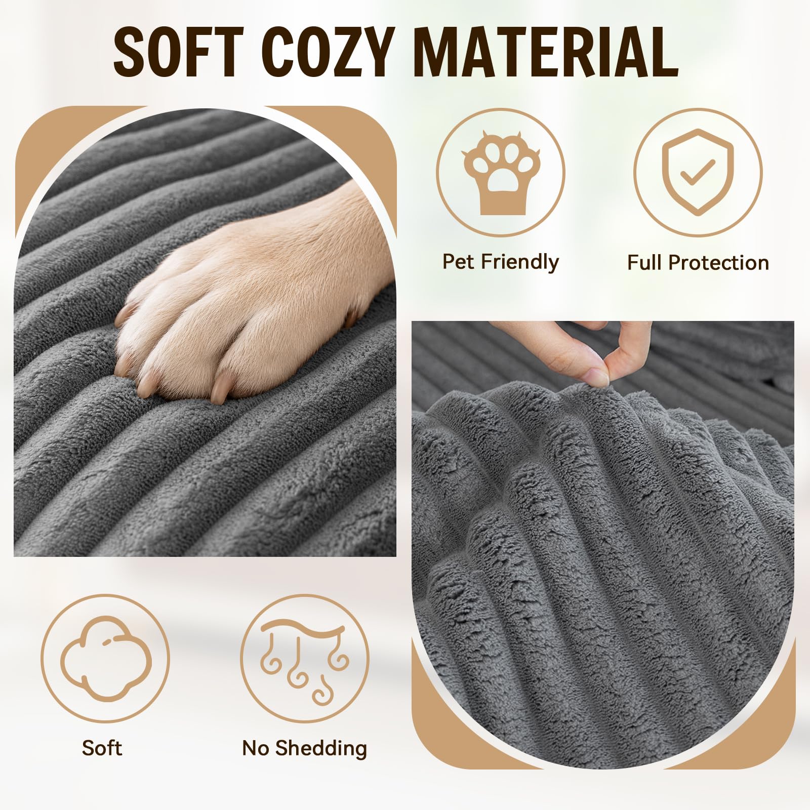 Royhom Housse de Canapé, Protege Canape Impermeable, Housse Canape d'angle, Doux Couverture pour Canapé, Tapis, Rebord de Fenêtre (Gris, 90 x 180 cm)