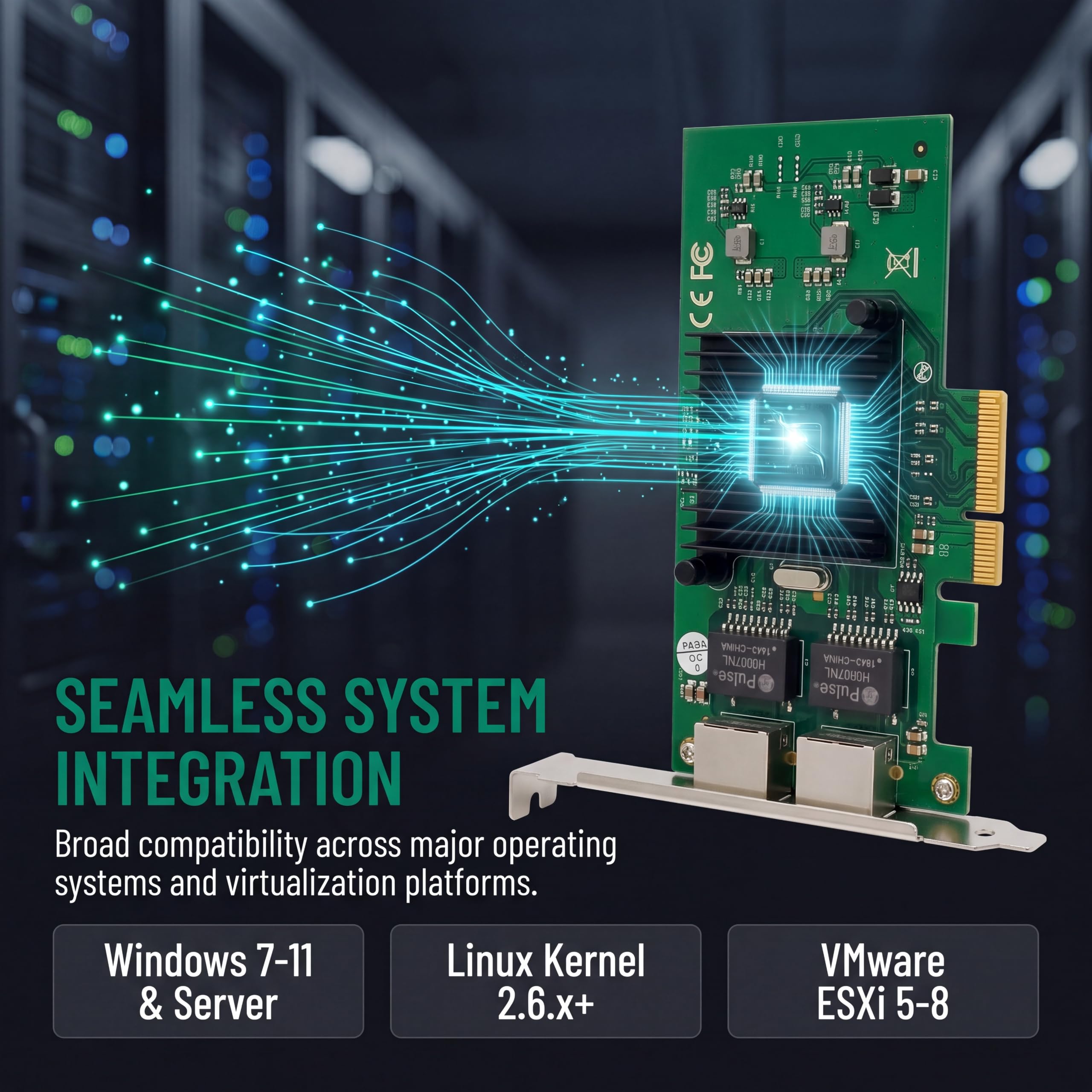 Carte réseau Gigabit PCIe X4 double port 1000 m PCI Express Ethernet avec Intel 82576 deux ports LAN NIC carte pour prise en charge PXE SR-IOV pour Windows/Windows Server/Linux/Freebsd/DOS avec profil