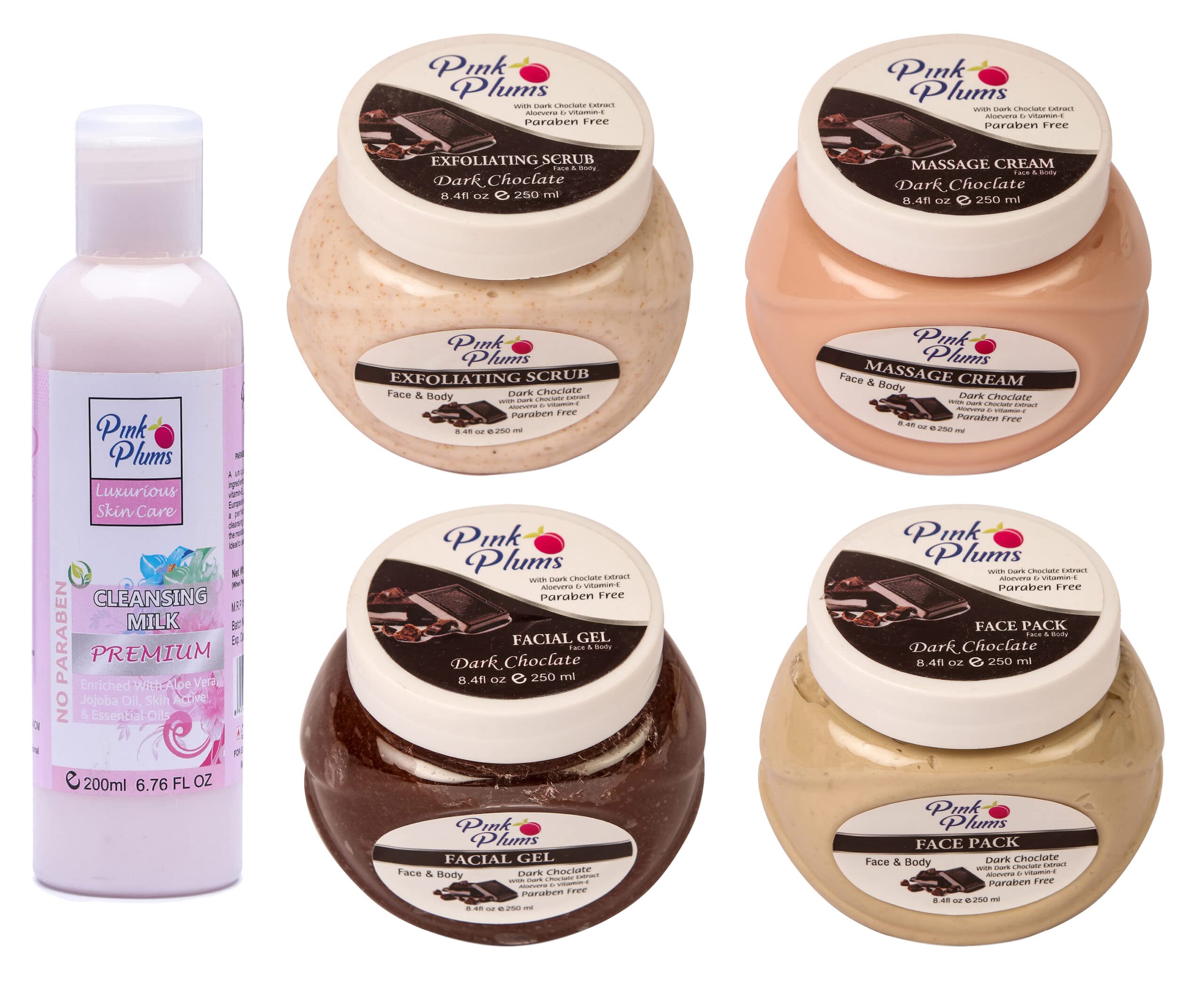 Pink Plums Dark Choclate Facial Kit 250 ML With Premium Cleansing Milk 200 ML Set of 5, For All Skin Type