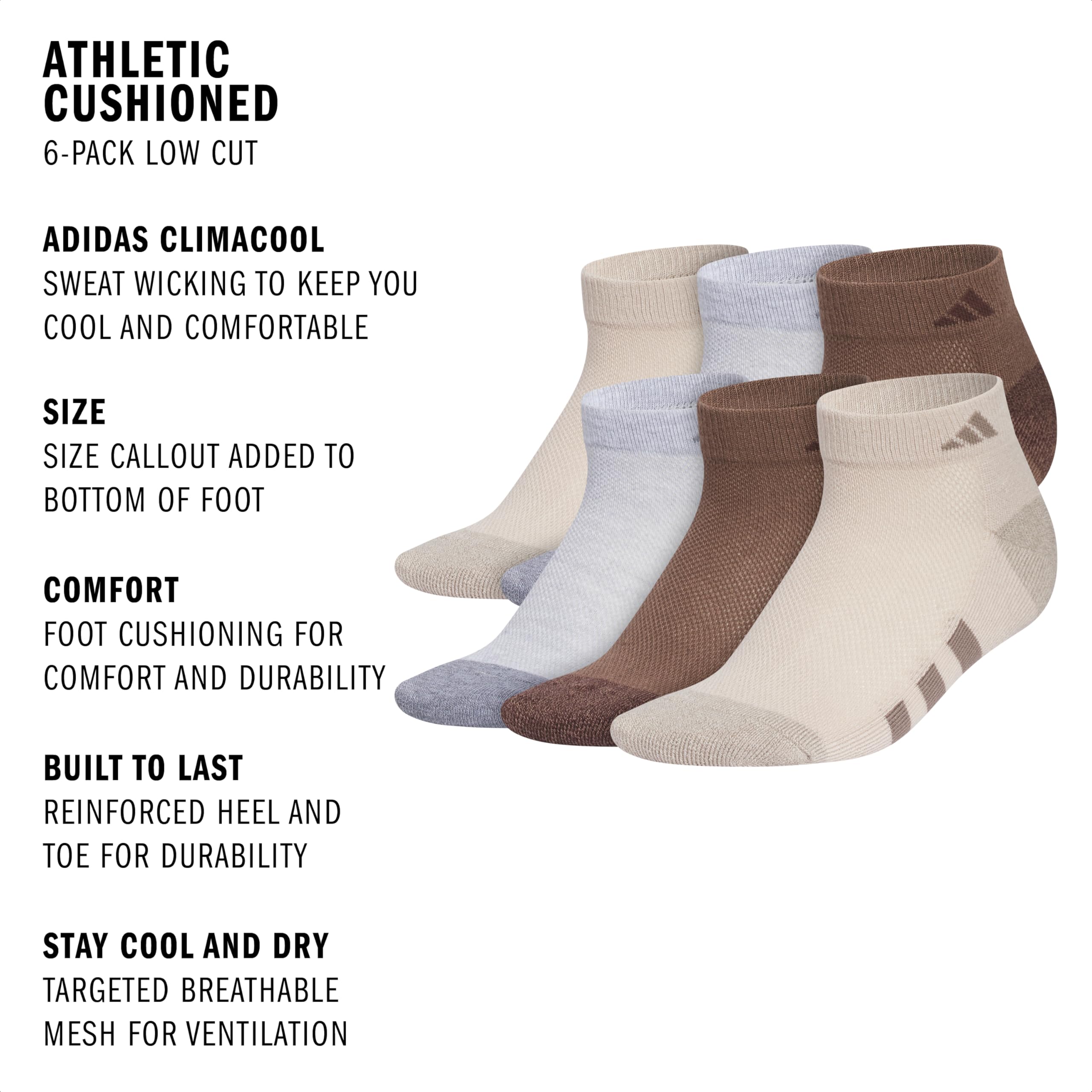 adidas 6er Pack gepolsterte Sportsocken für Jungen und Jungen, niedrige Taille (6er Pack)