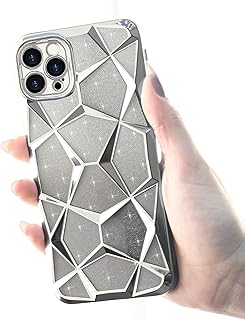 جراب لموبايل آيفون 13 برو ماكس مقاس 6.7 بوصة بطلاء لامع وبريق متدرج شفاف من السيليكون والبولي يوريثين المقاوم للحرارة والناعم لحماية الكاميرا ومقاومة الصدمات للنساء والبنات من دلع موبايلك - فضي