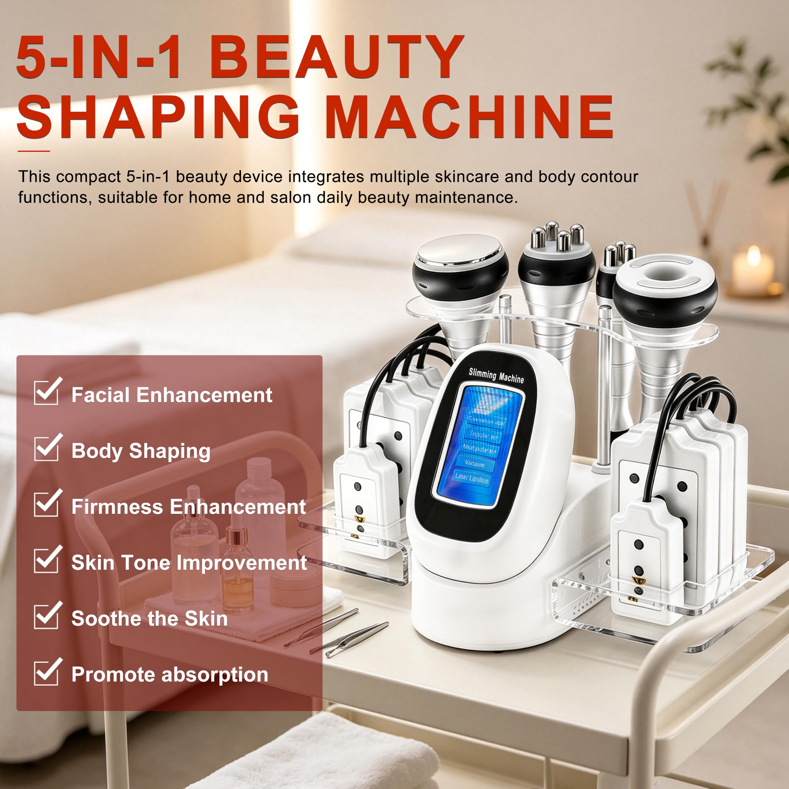 Elitzia 5 in 1 Body Sculpting Machine Skin Tightening for Home & Salon Use with 40K Cavitation, RF, Vacuum RF, Lipo Laser Pads Multifunctional Beauty Device Fullbody Contouring ETLW202T