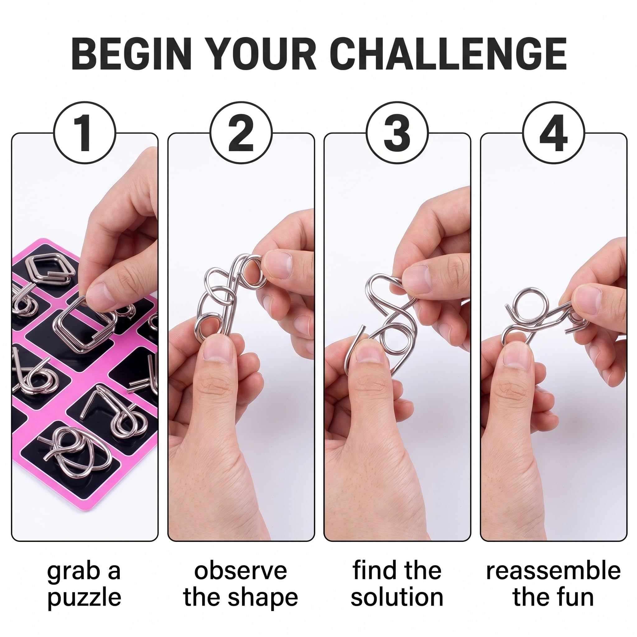 Puzzle in Metallo 3D, Set di 9 Rompicapo in Filo Metallico per Adulti e Bambini, Giocattoli Educativi per Sfida Mentale e Divertimento Familiare, Regalo per Appassionati di Giochi di Logica