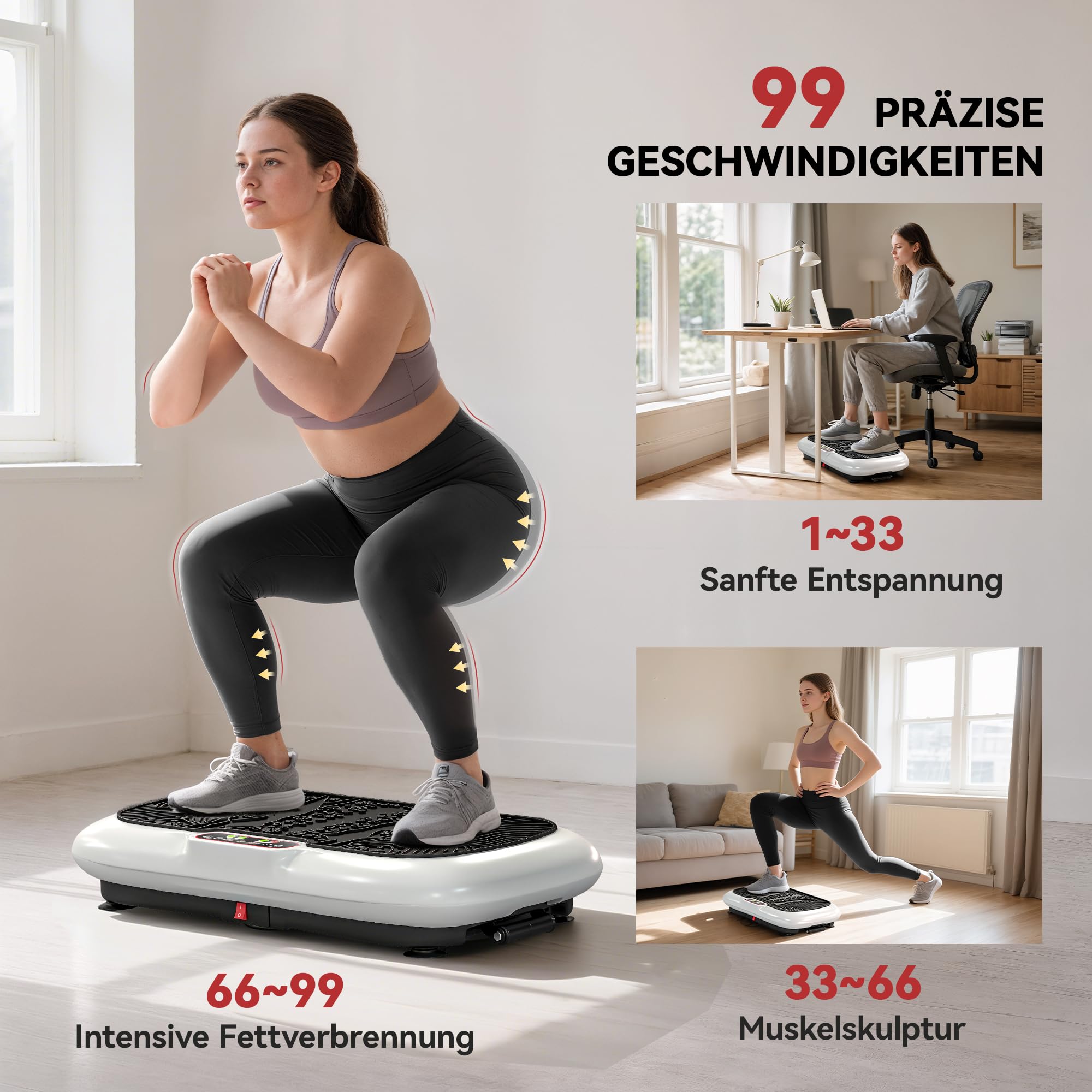 HOMCOM Piastra Vibrante Con 2 Bande Per Fitness, 99 Livelli Di