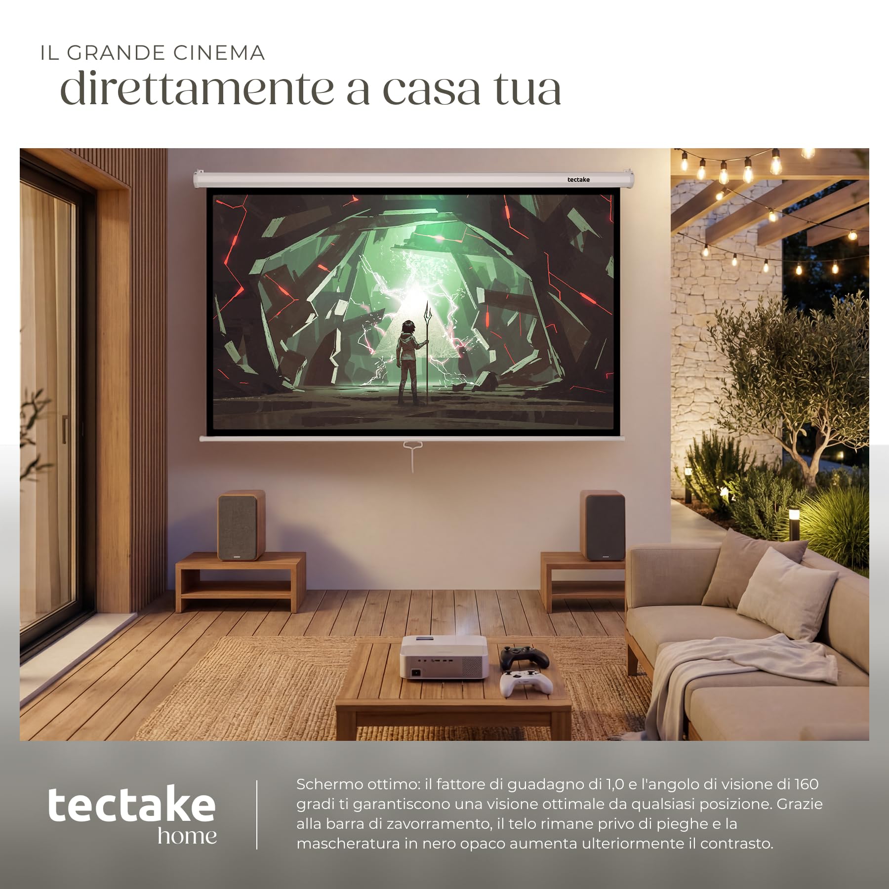 tectake® Schermo Proiettore 16:9 4K HD, 186 x 105 cm (84"), Telo Proiettore Regolabile, Bordo Nero Per Parete, Schermo Portatile Cinema Home Theatre, telo per proiettore avvolgibile per casa, scuola