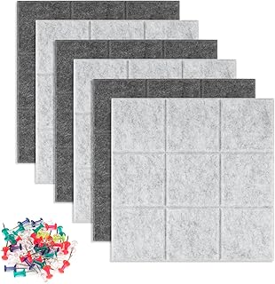 Pechor Felt Pin Boards 6 Pcs Felt Board Tiles with 50 Pins, 30x30cm Self Adhesive Felt Bulletin Notice Boards Memos Display Wall Decor for Home Office Kitchen (2 Colors,Pack of 6)