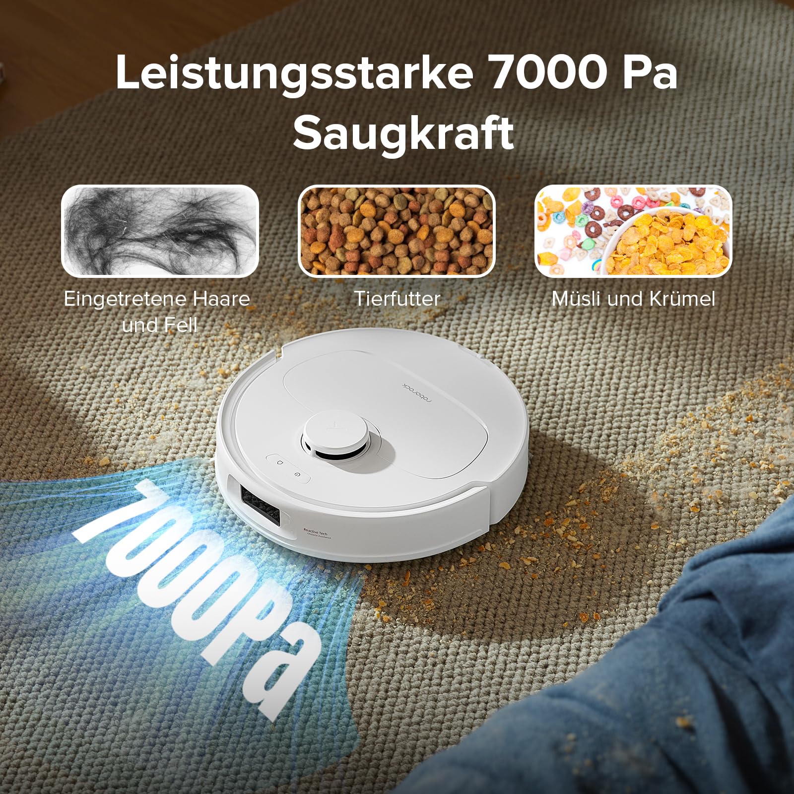 roborock QrevoS Saugroboter mit Saugleistung von 7000Pa, PreciSense LiDAR Navigation, 45 dB(A) leises Trocknen (Weiß) (Generalüberholt)