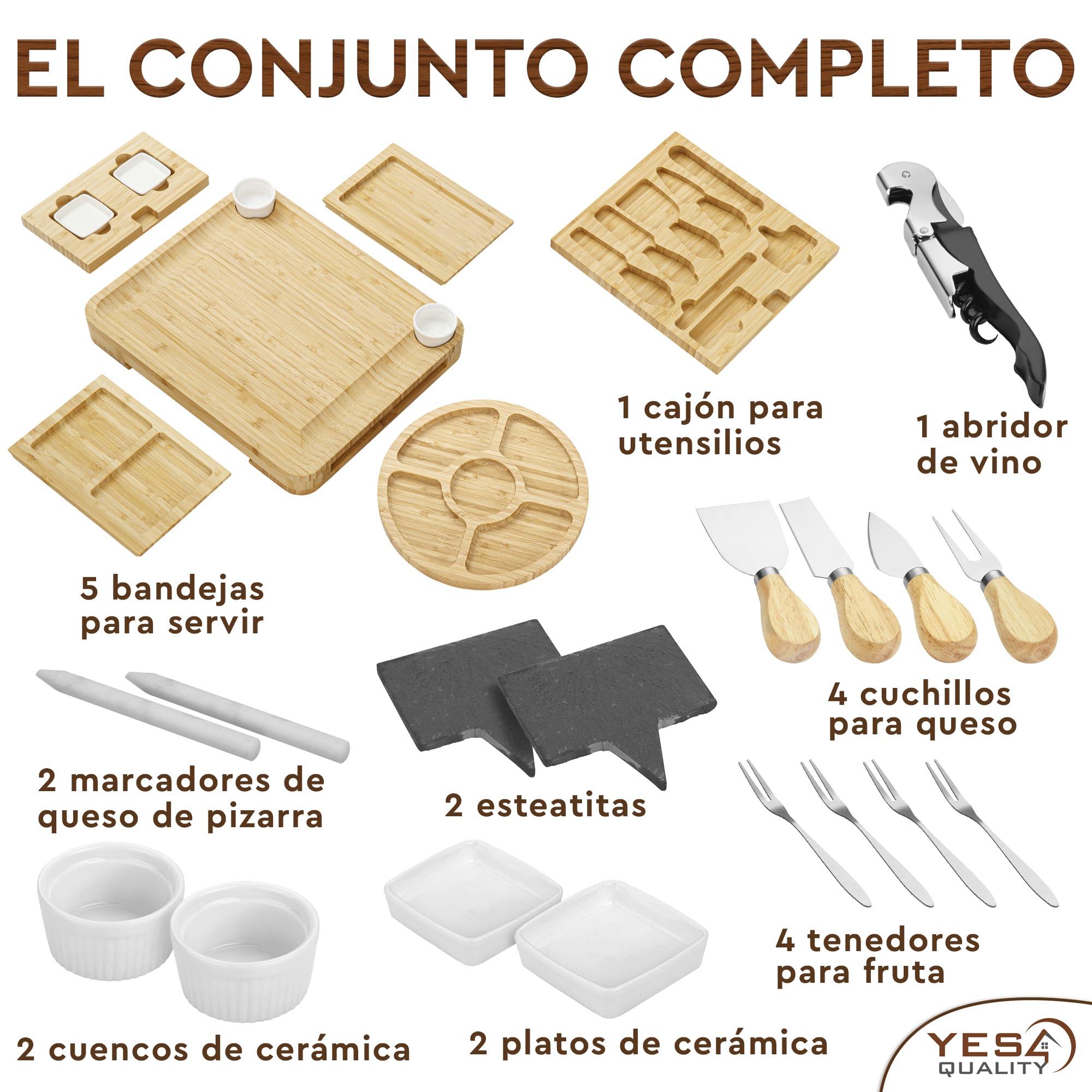 Set de regalo prémium de tablas de embutidos - 23 piezas, bambú - Tabla grande para queso + bandeja para el Día de la Madre, cumpleaños, inauguración de casa, despedida de soltera