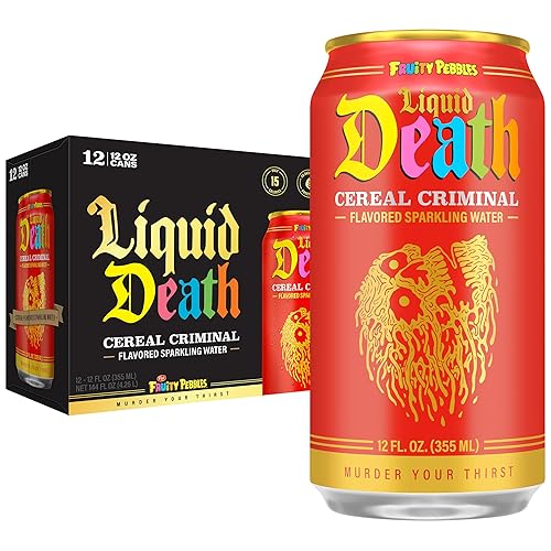 Liquid Death, Cereal Criminal, Fruitty Pebbles-Flavored Sparkling Water, 12-Pack (12oz Cans)