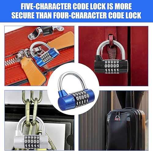 Miniatura 6 de Cerradura de combinación de 5 letras de 5 piezas, casillero de gimnasio de 5 dígitos, cerradura de metal reiniciable sin llave para caja de