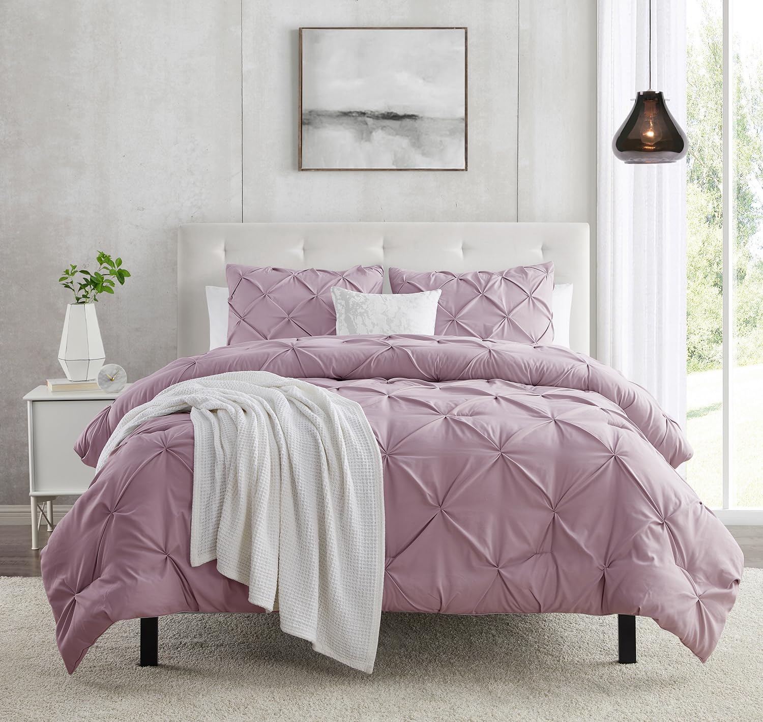 Amazon.com: Dusty Purple Pintuck Duvet Cover Set Full Size - 3