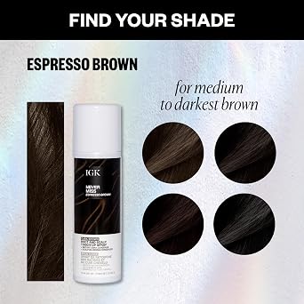 IGK Never Miss Root and Scalp Touch-Up Spray for Gray Coverage Dark Brown Hair Color, Sweat-Resistant, Waterproof, Natural-Looking Root Concealer, 2.0 oz