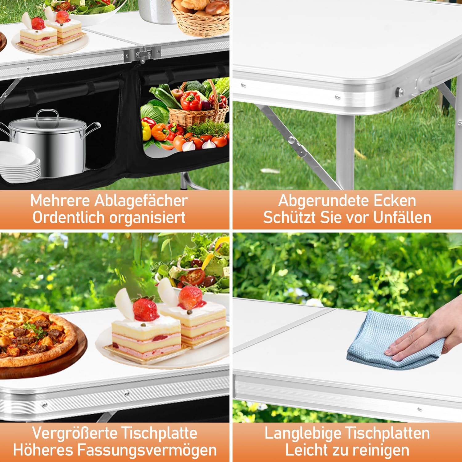 Campingküche,Outdoor Camping Küche,Schnell auf- und abgebaut Camping Schrank, Ink. Camping Möbel | Outdoor Camping Küche| mit Aluminiumgestell | Faltschrank,600D Schwarz