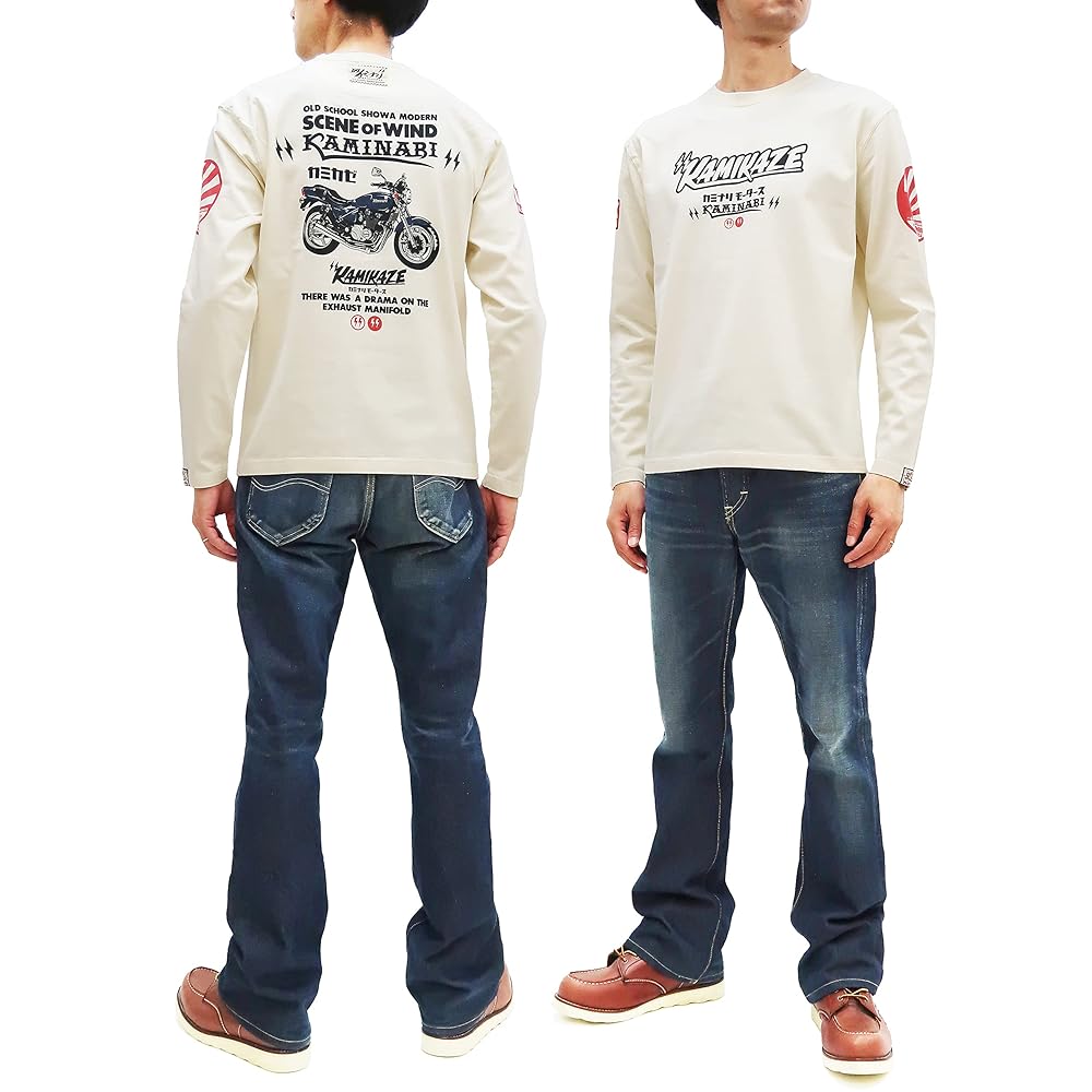 Amazon | (カミナリ) 長袖Tシャツ KMLT-221 昭和 バイク柄