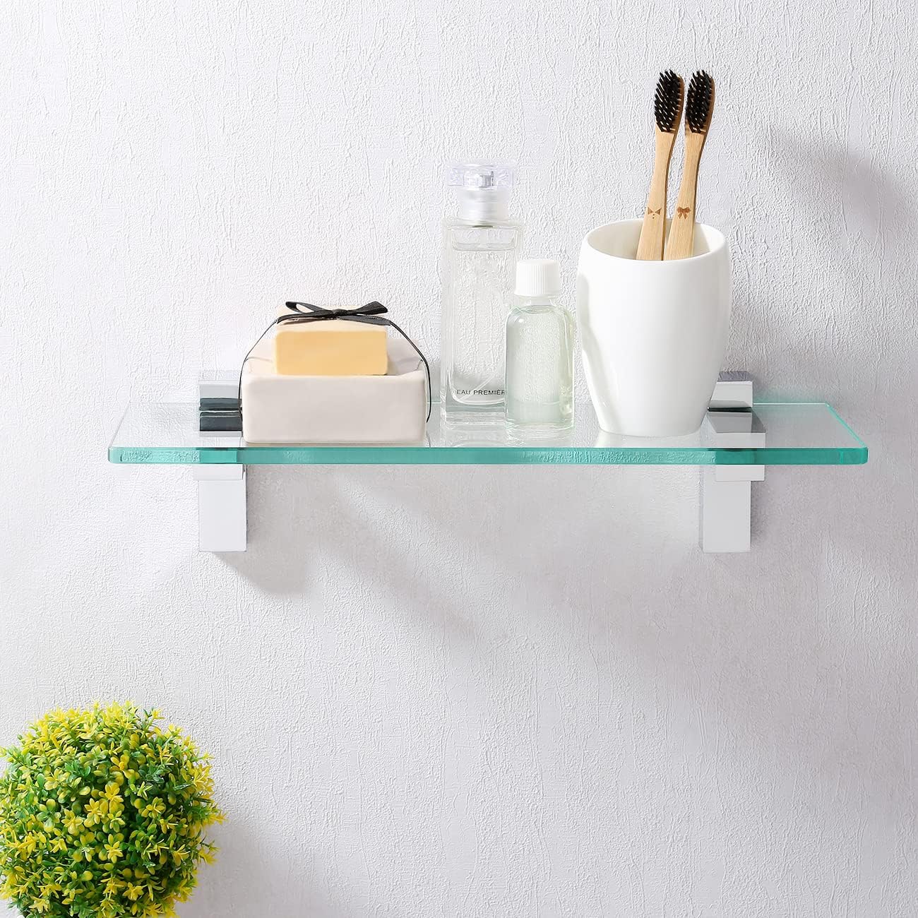 KES Bathroom Shelf Tempered Glass Shelf, 20 Inch Rectangular Glass 8mm-Thick Extended, Wall Mount Polished Chrome, BGS3201