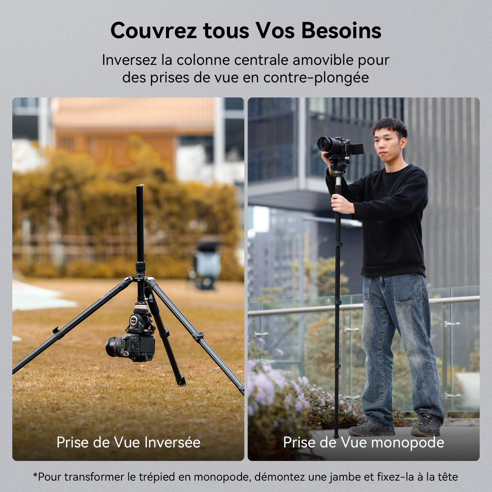 SMALLRIG CT210 Trépied Vidéo, 192cm Monopode pour Caméra avec Tête Fluide à Base de Nivellement +/-15°, Trépied de Voyage Professionnel pour Caméra Vidéo, Reflex Numérique, Caméscope - 4475