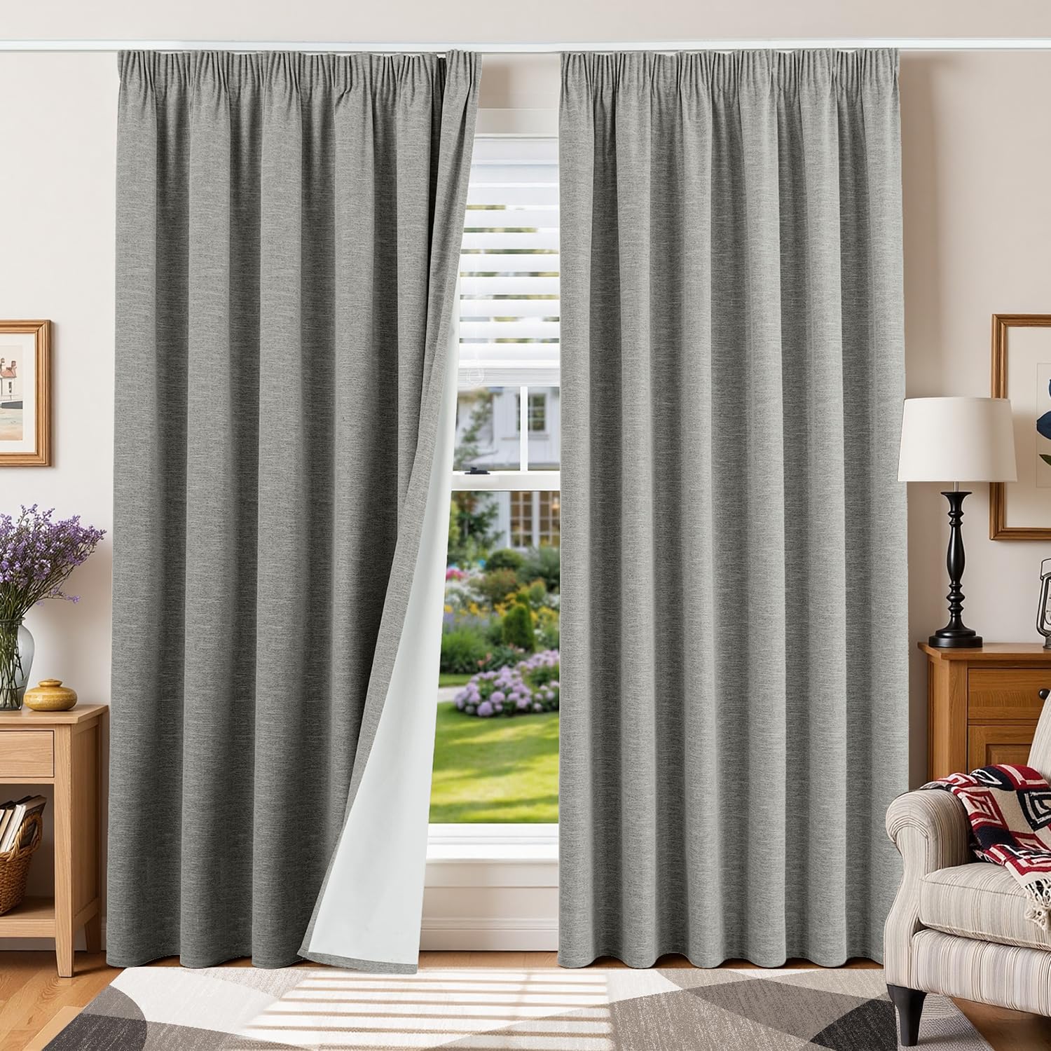 Runyéla 100% Blickdichte Vorhänge mit Kräuselband Leinenoptik Verdunklungsvorhänge Leinen Gardinen Thermovorhänge Kälteschutz Wohnzimmer Blackout Curtain