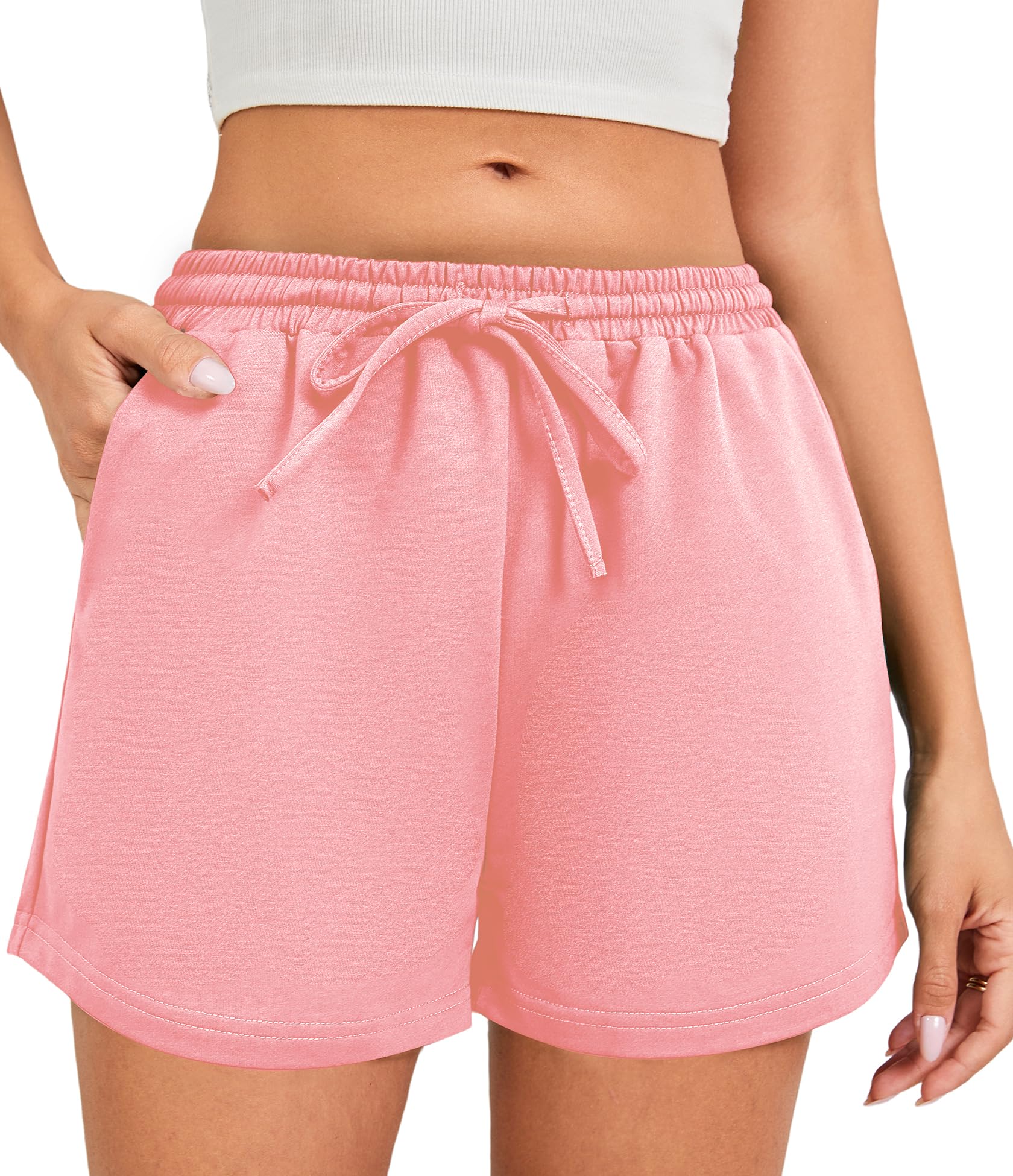 LOCUBE Women's High-Waisted Lightweight Active Shorts - Breathable Athleisure with Pockets & Drawstring for Summer Lounge