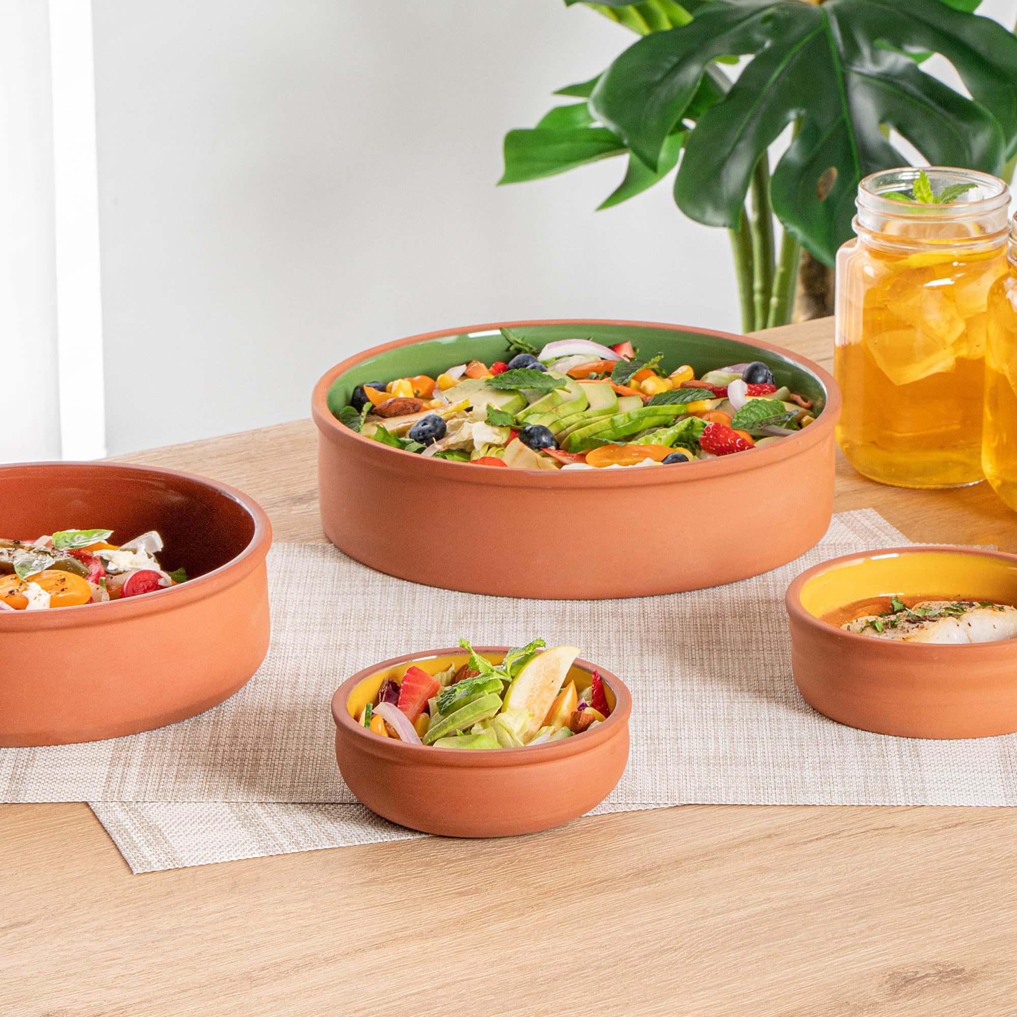 Restaurantware -Terra Tek - Cazuelas in terracotta, 10 pentole in terracotta smaltata gialla per cucinare, pronte per il forno, microonde, pentole da portata in terracotta, lavabili in lavastoviglie,