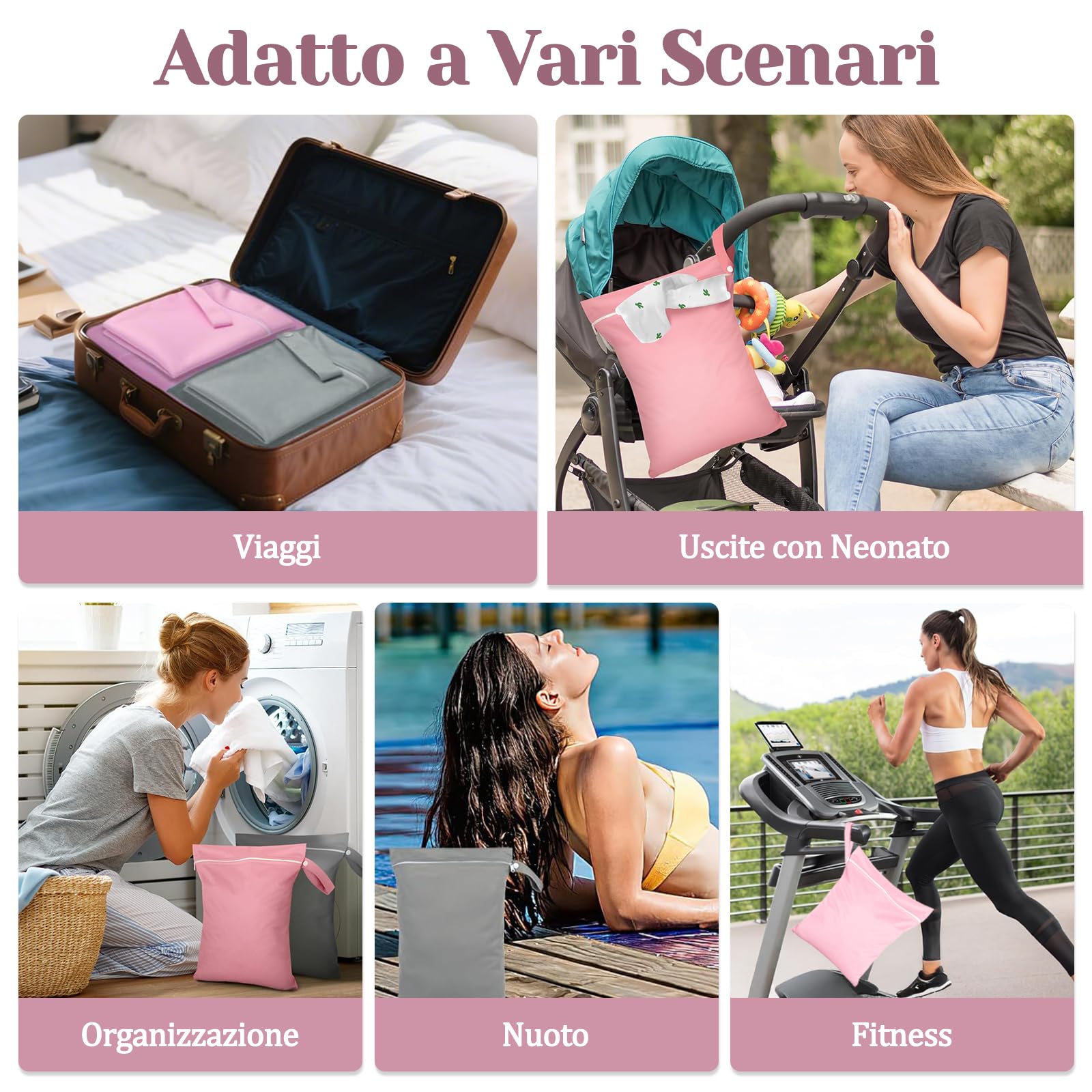 Sacca Impermeabile Wet Bag 40x30 cm Porta Pannolini Salviette Zip Manico Riutilizzabile Pieghevole 2 Pezzi