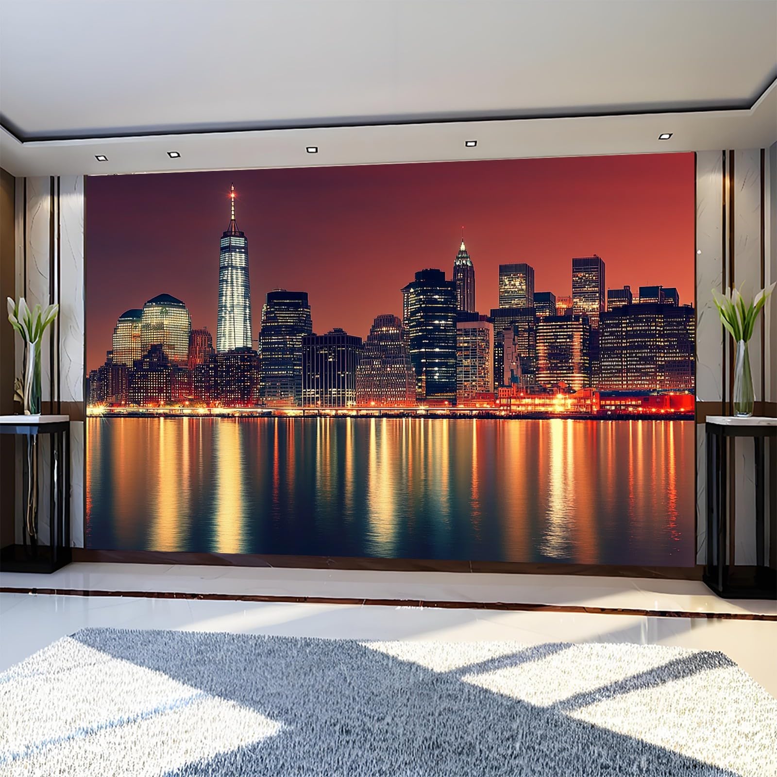Carta da Parati 3D Moderna Paesaggio urbano di New York Fotomurale vista notturna 300 x 210 cm Decorazione da Muro Poster Gigante Design per Pareti