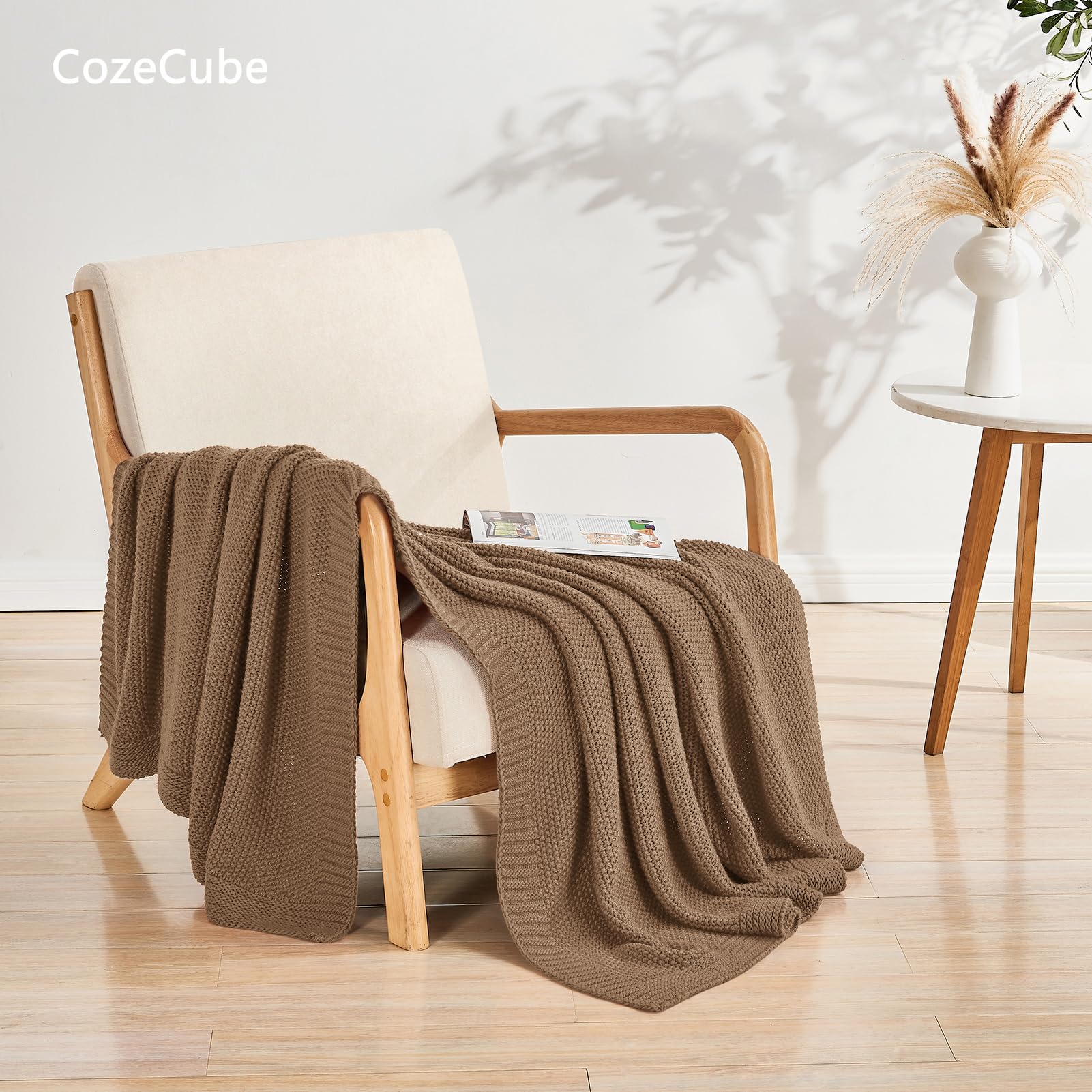 CozeCube Zopfstrick-Überwurfdecke Orange – Weich, Warm, 152x203 Cm, Für Bett & Couch