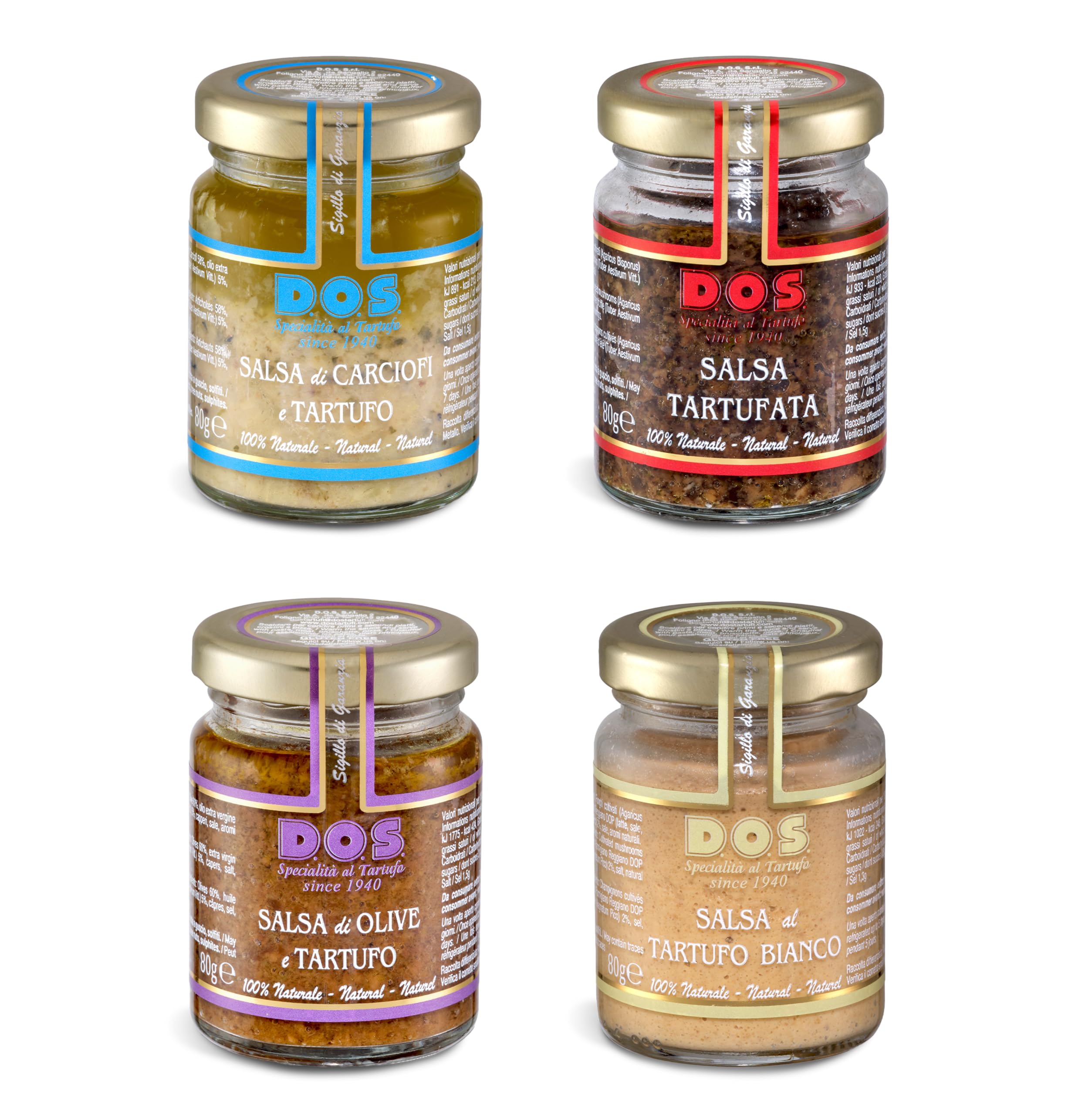 Confezione Regalo Gourmet – 4 Salse al Tartufo 100% Naturali (4x80g): Tartufata, Carciofi, Olive, Tartufo Bianco – Prodotti Tipici Italiani per Natale
