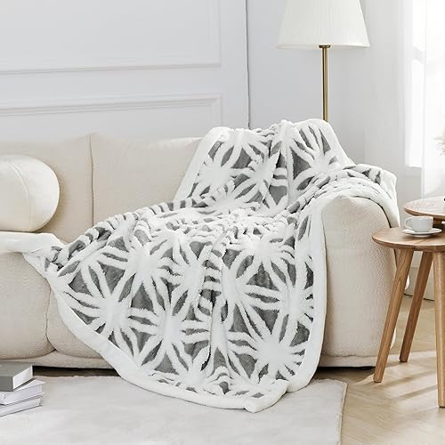 Miniatura 4 de Manta grande de forro polar sherpa suave y mullida, tamaño individual de 60 x 80 pulgadas, manta gruesa de terciopelo cálido para invierno,