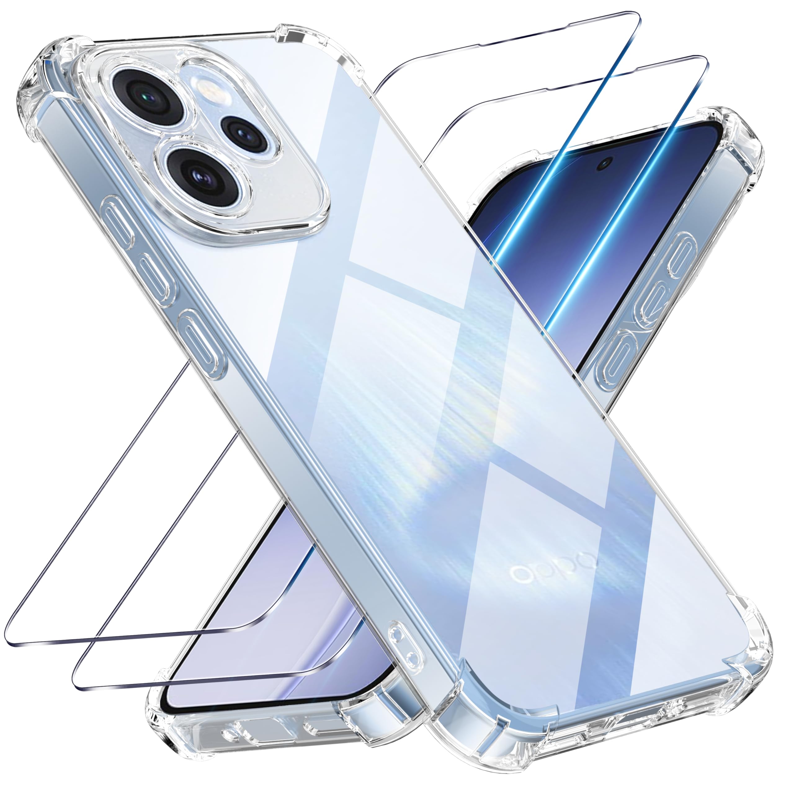Tentoki Case for OPPO Reno 15 FS 5G / 15 F 5G, 2 Pieces Tempered Glass | Protective Case with Integrated Corner Air Cushion, Anti-Shock, Anti-Yellow, Transparent