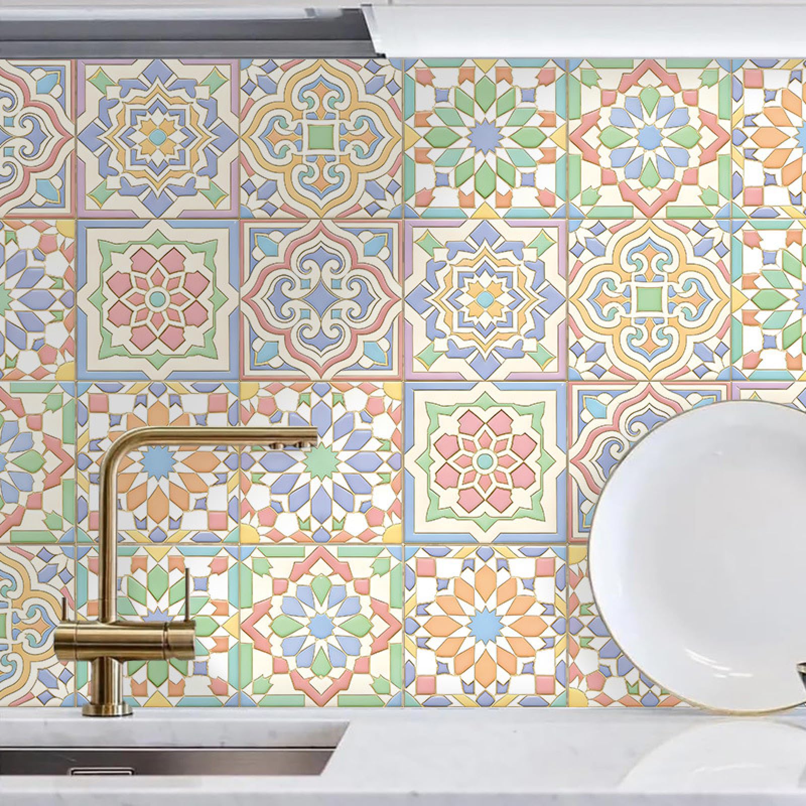 LMYSXAOZ Kitchen Tile Stickers 15X15 Blue Green Stick on Wall Tiles Adhesive, Splashbacks for Walls Vinyl Waterproof Oil Proof Home Decor
